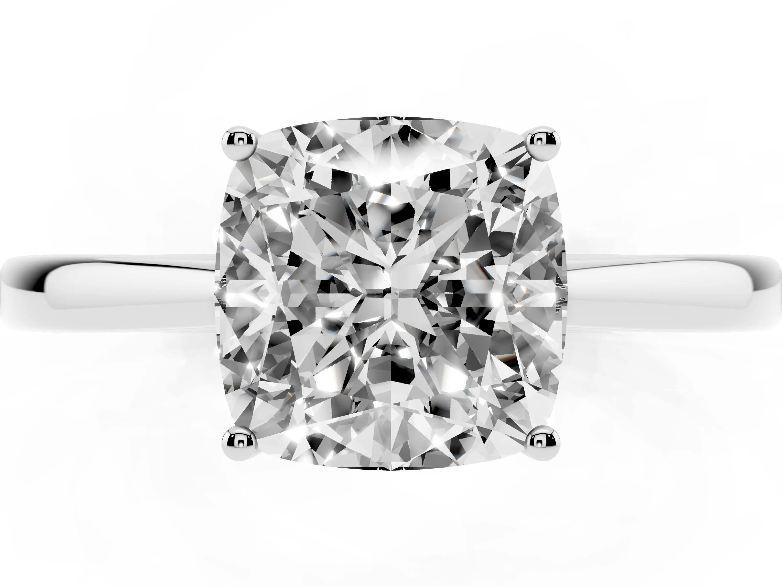 Cushion Cut Diamond Solitaire Ring Set in Platinum with Split Shank and Prong Setting