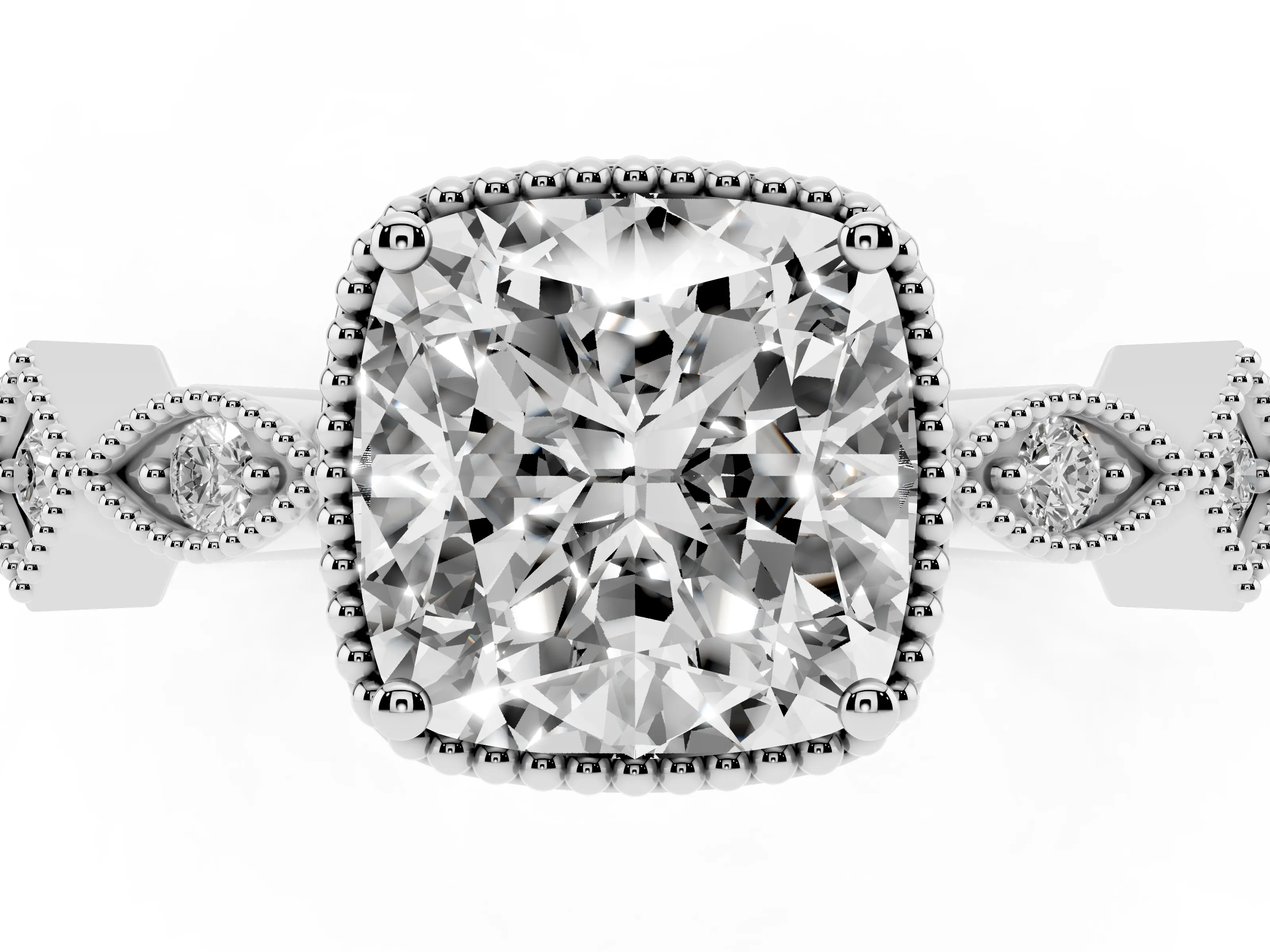 Cushion Cut Diamond Milgrain Marquise Twist Band Ring Set in Silver with Prong Setting