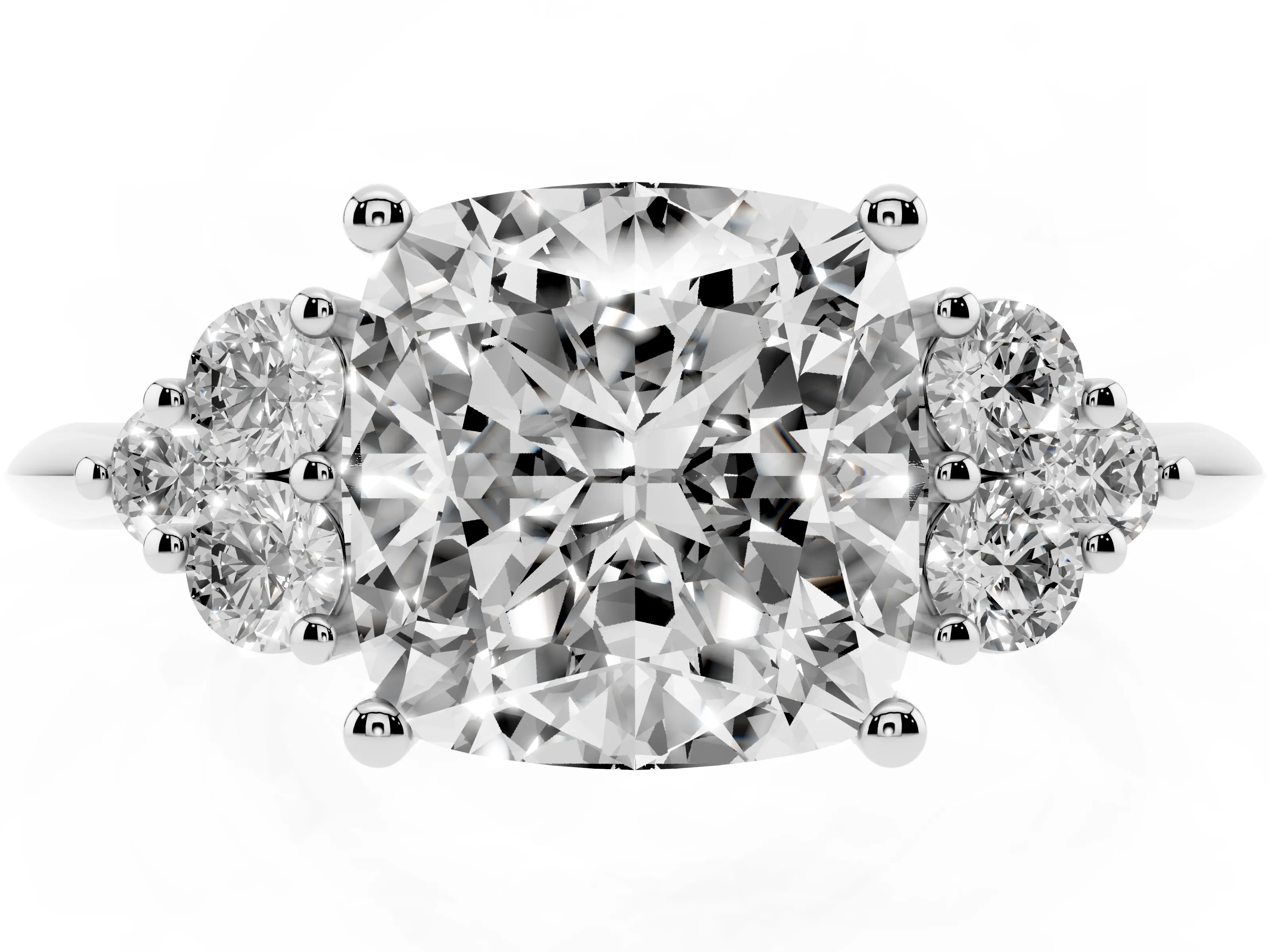Cushion Cut Diamond Cluster Ring Set in White gold with Plain Band and Prong Setting
