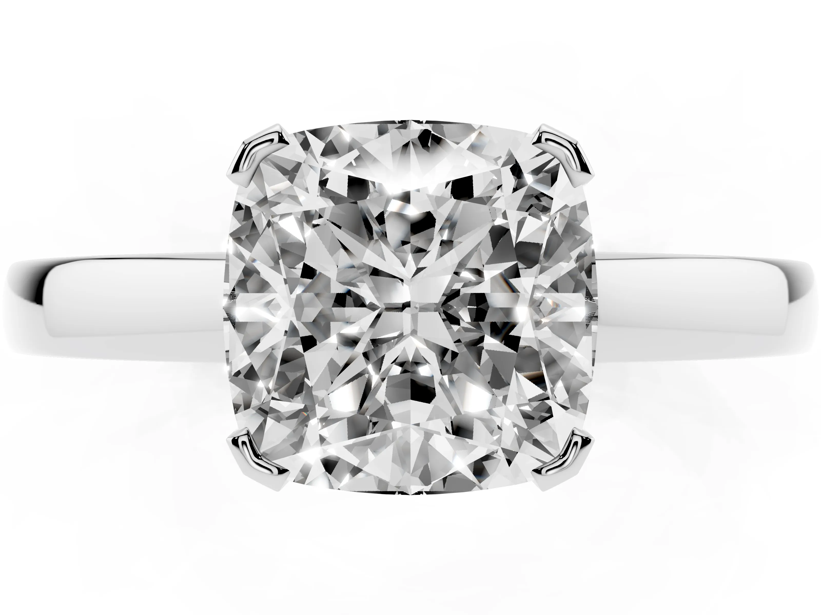 Cushion Cut Diamond Solitaire Ring Set in Silver with Prong Head and Smooth Polished Band