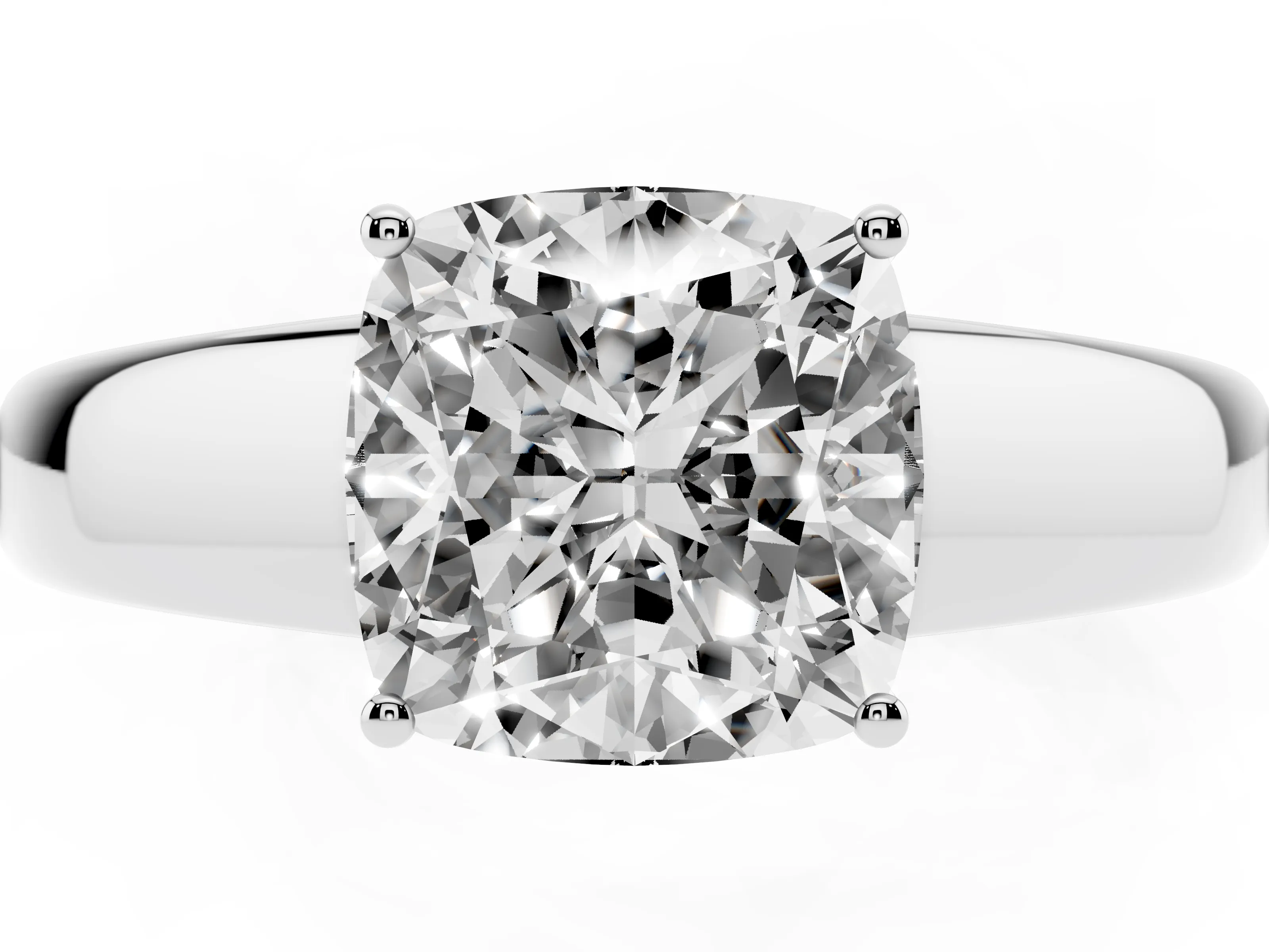 Cushion Cut Diamond Solitaire Ring Set in White gold with Tapered Band and Prong Setting