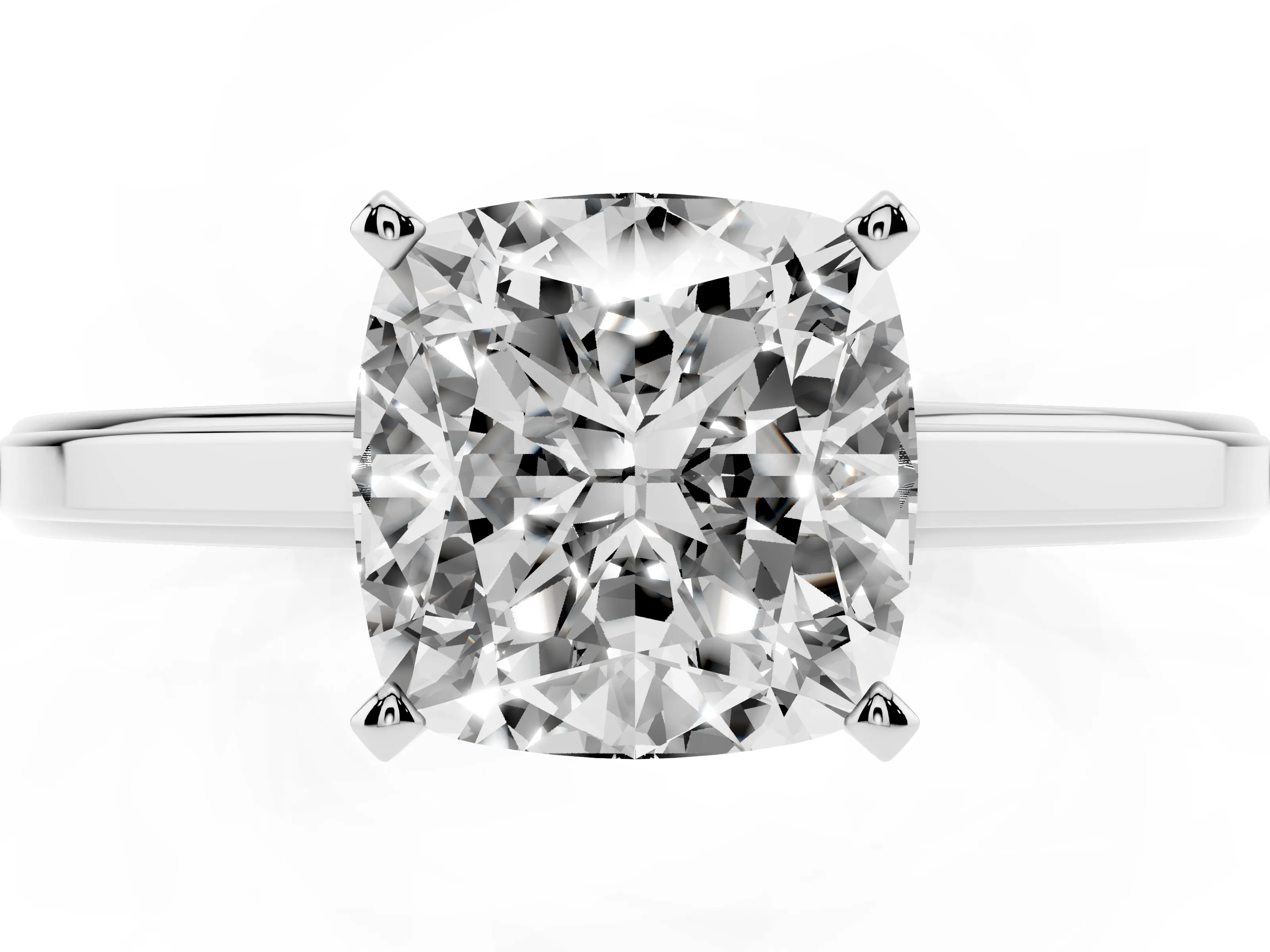 Cushion Cut Diamond Solitaire Ring Set in Silver with Prong Setting and Classic Band