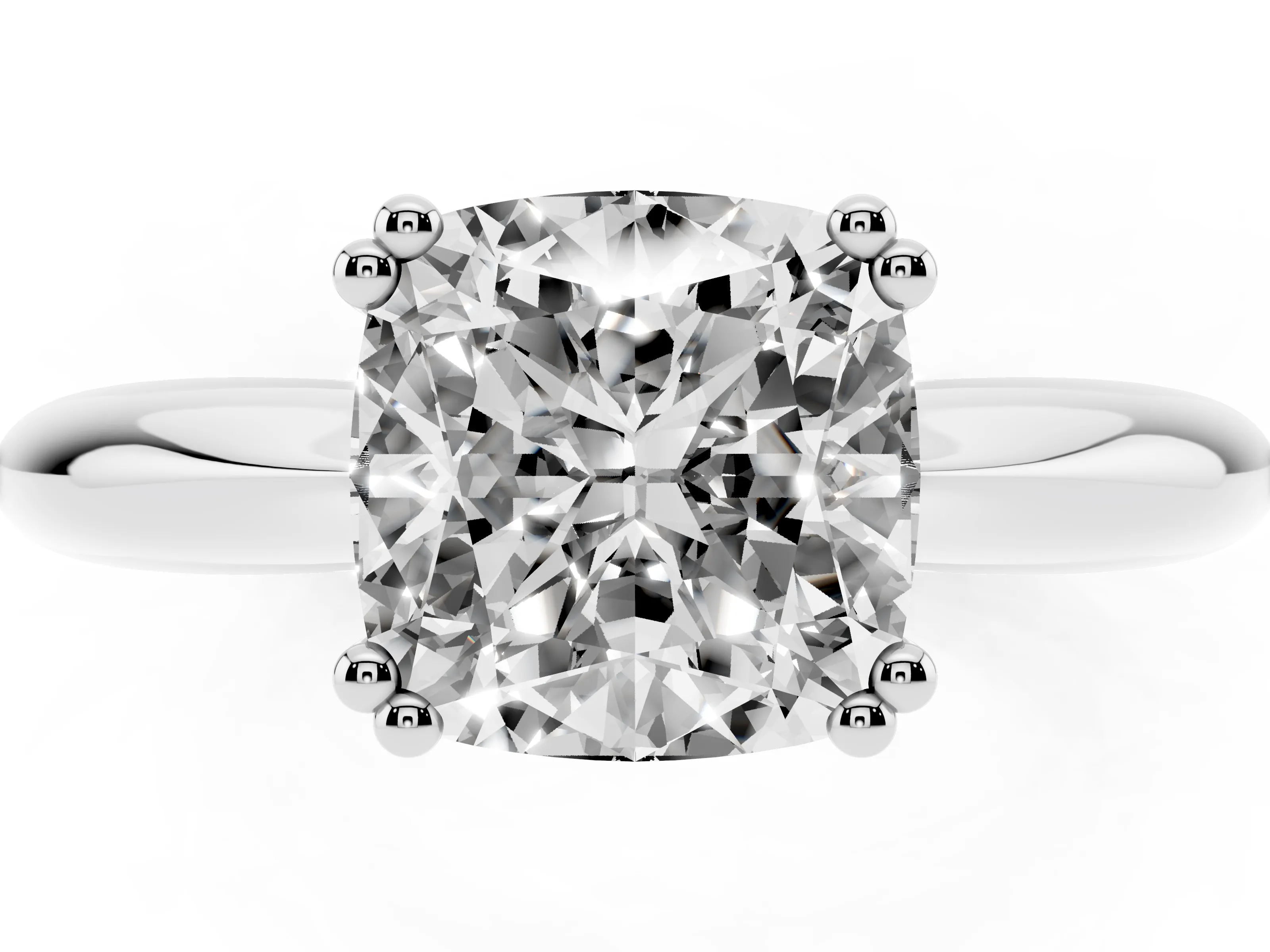 Cushion Cut Diamond Solitaire Engagement Ring Set in Silver with Tapered Band and Prong Setting