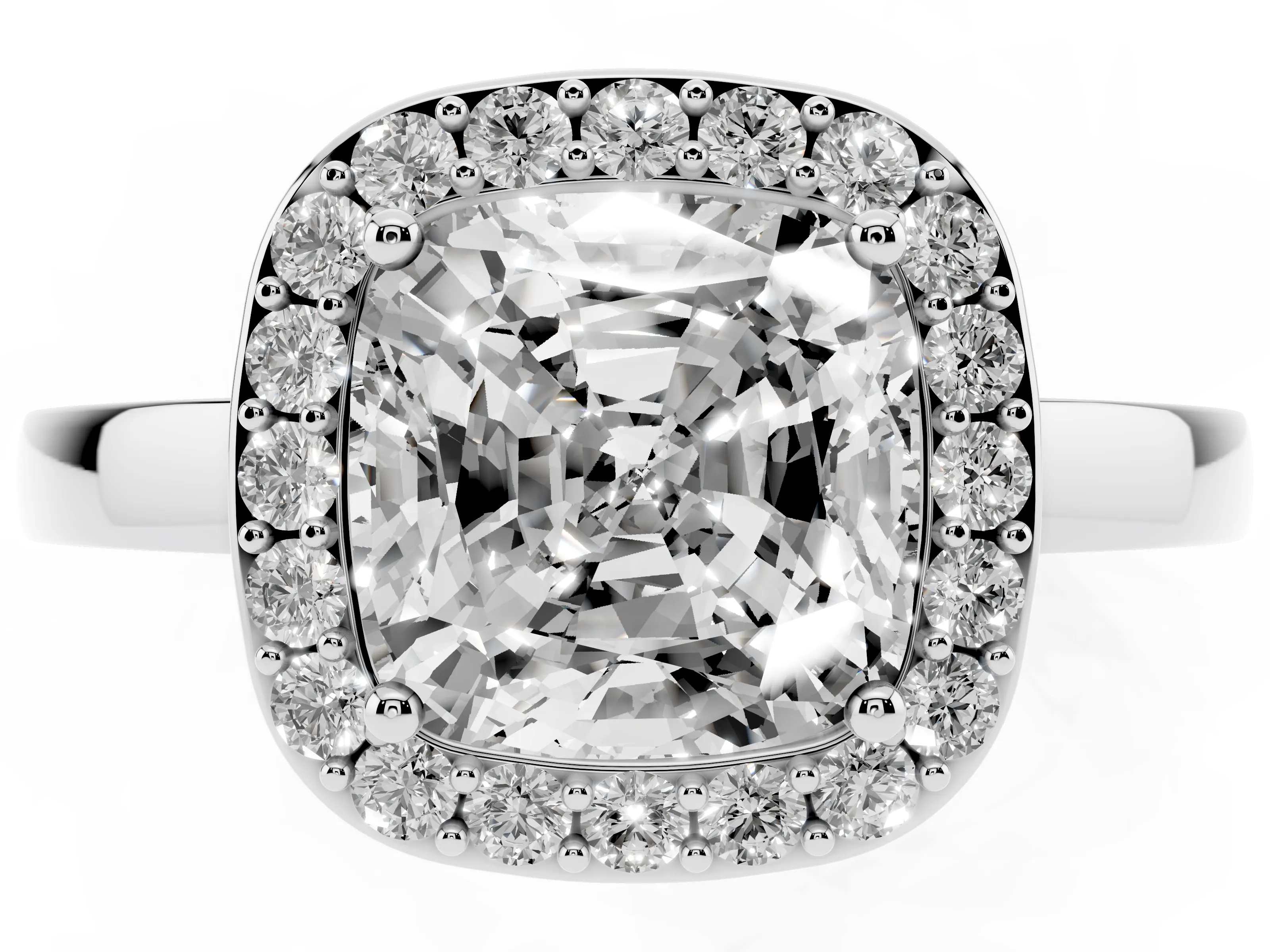 Cushion Cut Diamond Halo Ring Set in Platinum with Solitaire Band and Prong Setting