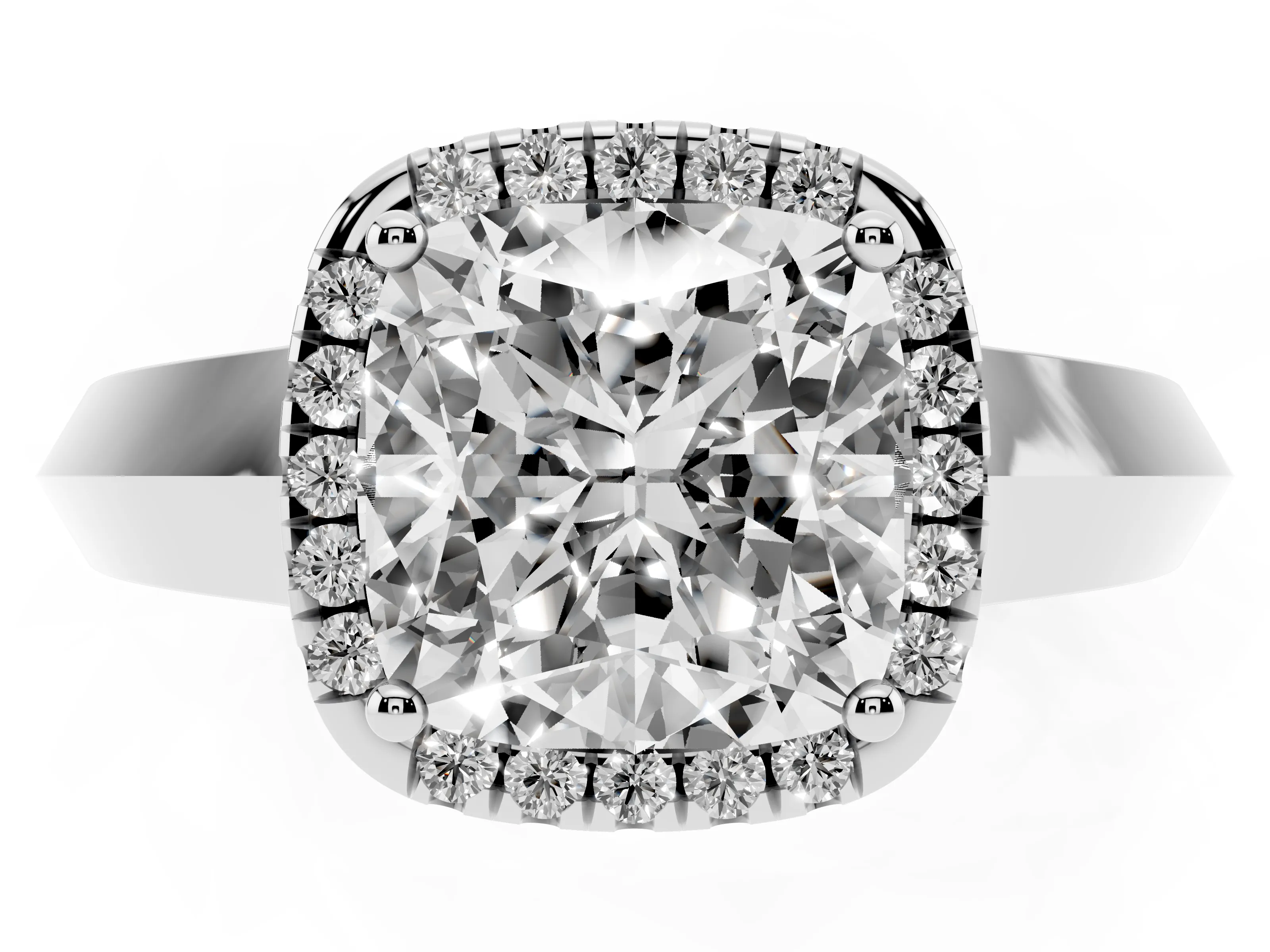 Cushion Cut Diamond Halo Ring Set in Platinum with Cathedral Band and Prong Setting