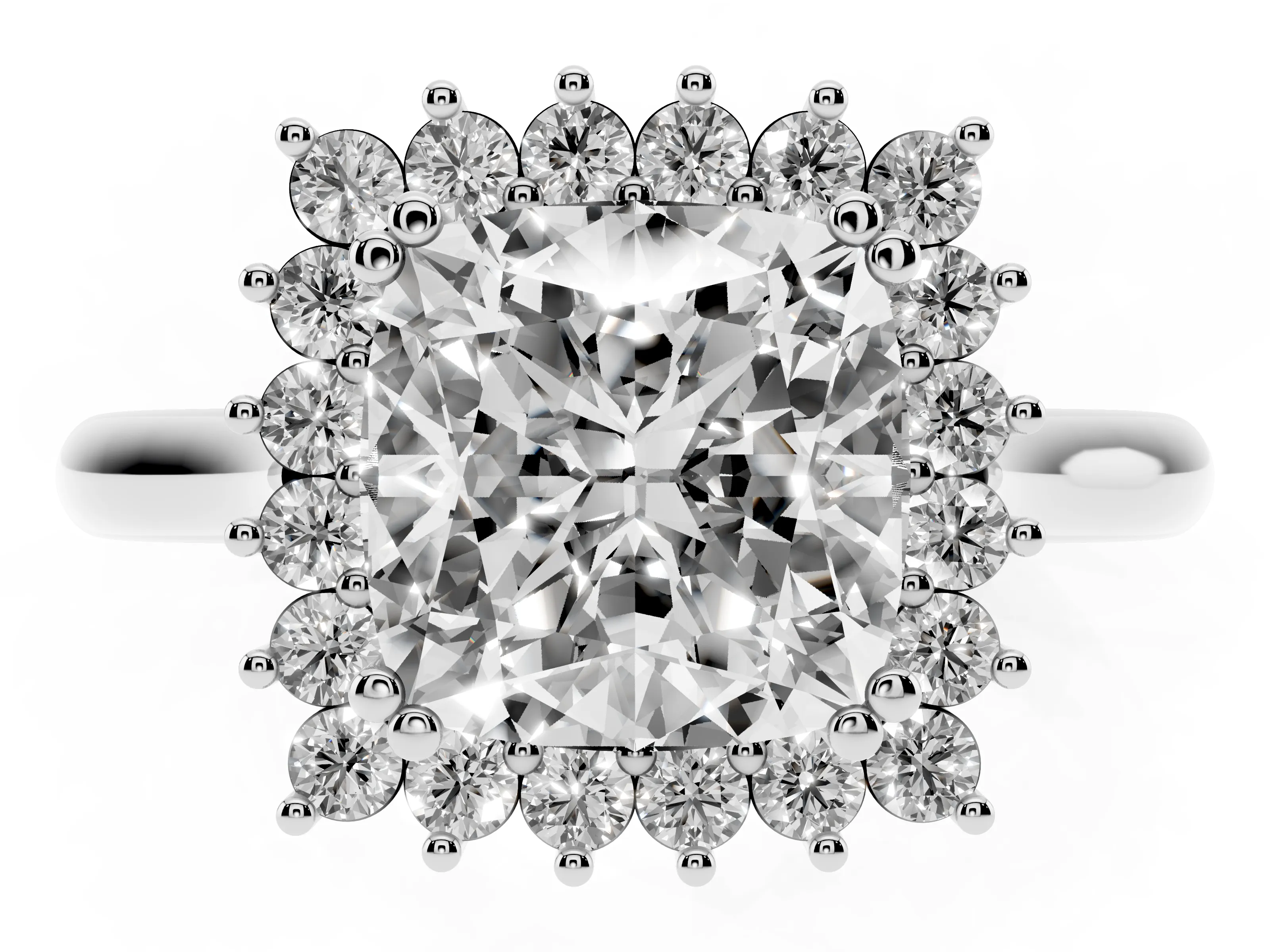 Cushion Cut Diamond Halo Ring Set in Platinum with Plain Solitaire Band and Prong Setting