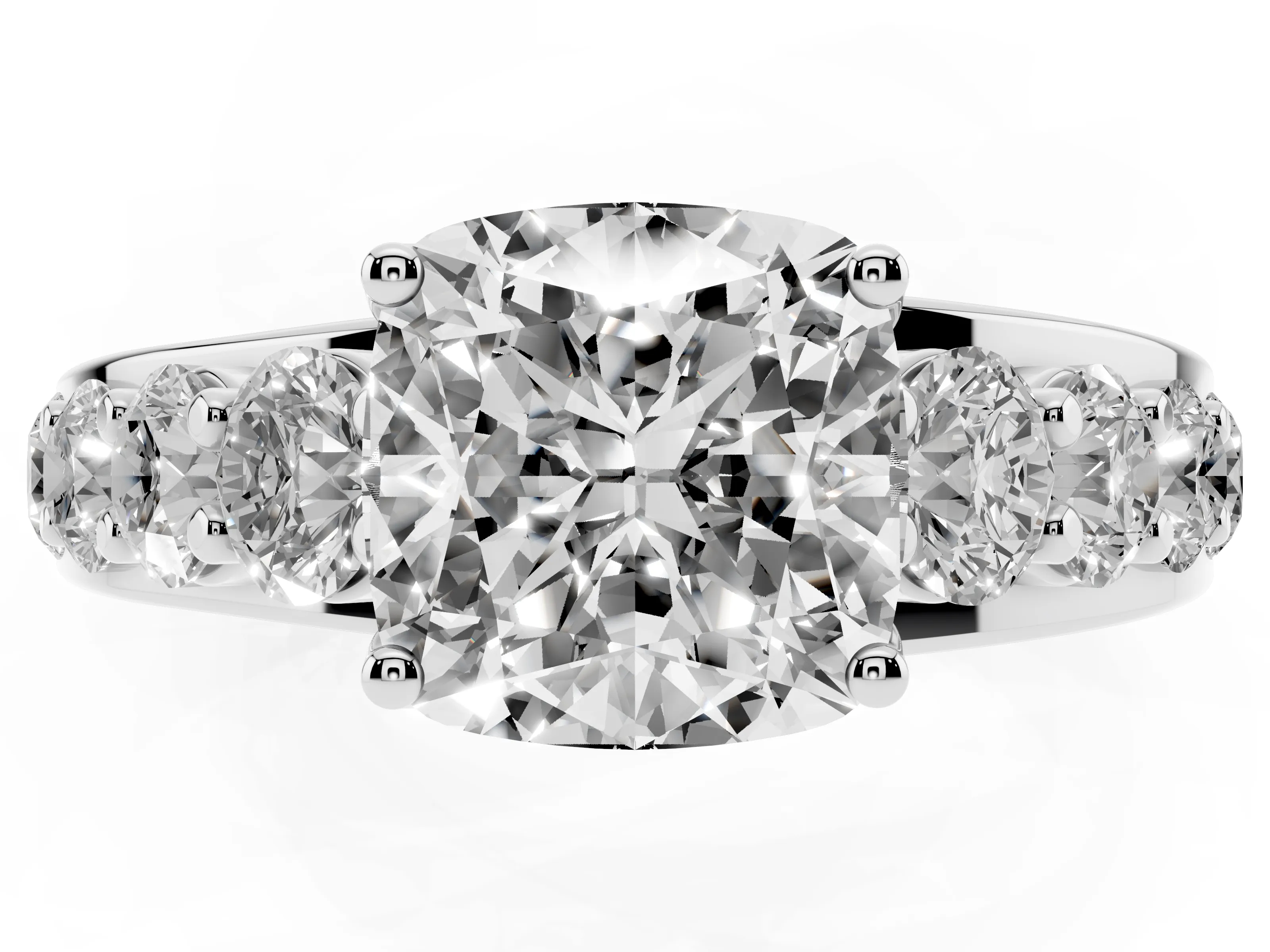 Cushion Cut Diamond Pavé Engagement Ring Set in Platinum with Prong Setting