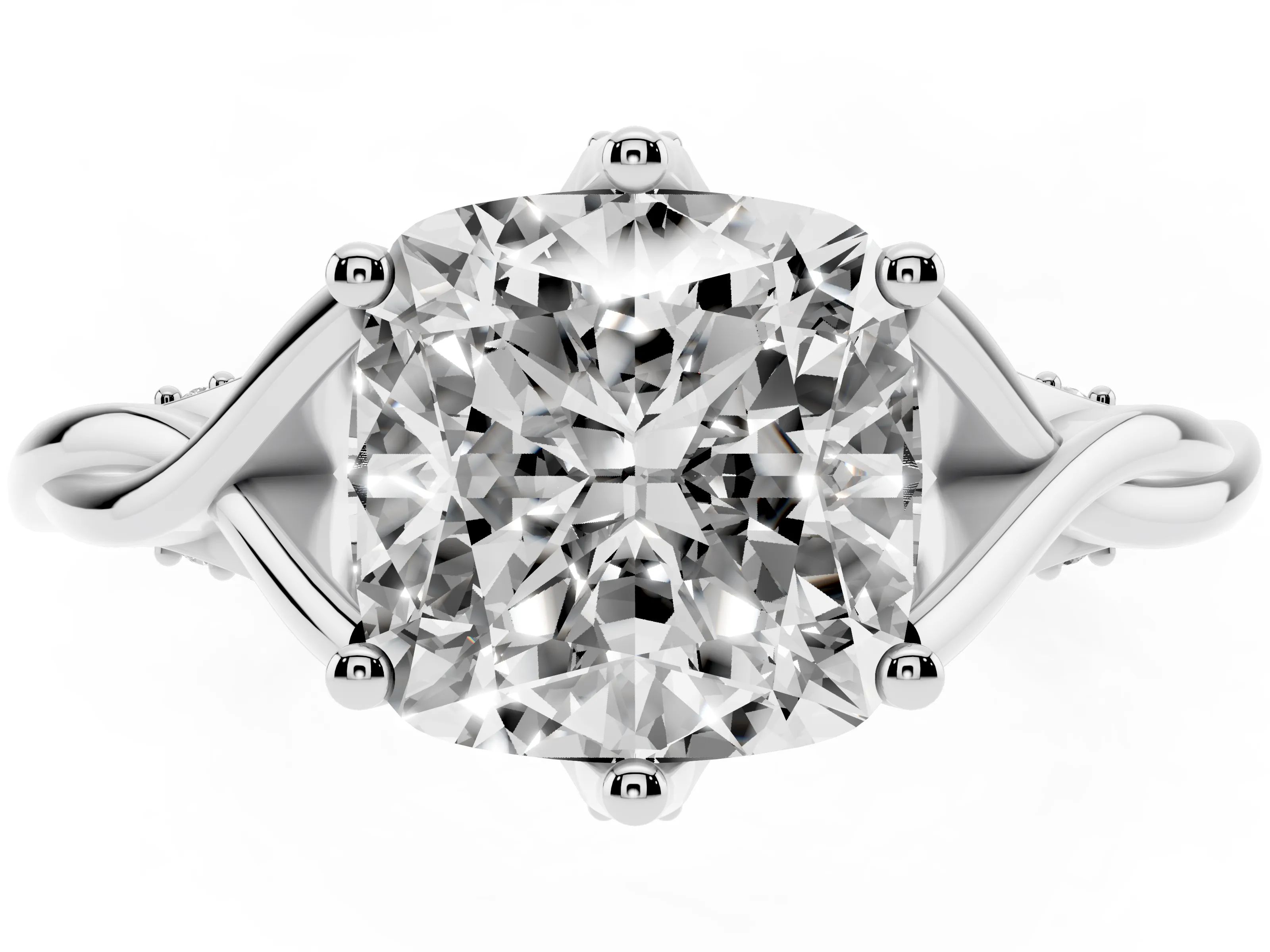 Cushion Cut Diamond Intertwined Twist Band Solitaire Ring Set in White gold with Prong Setting