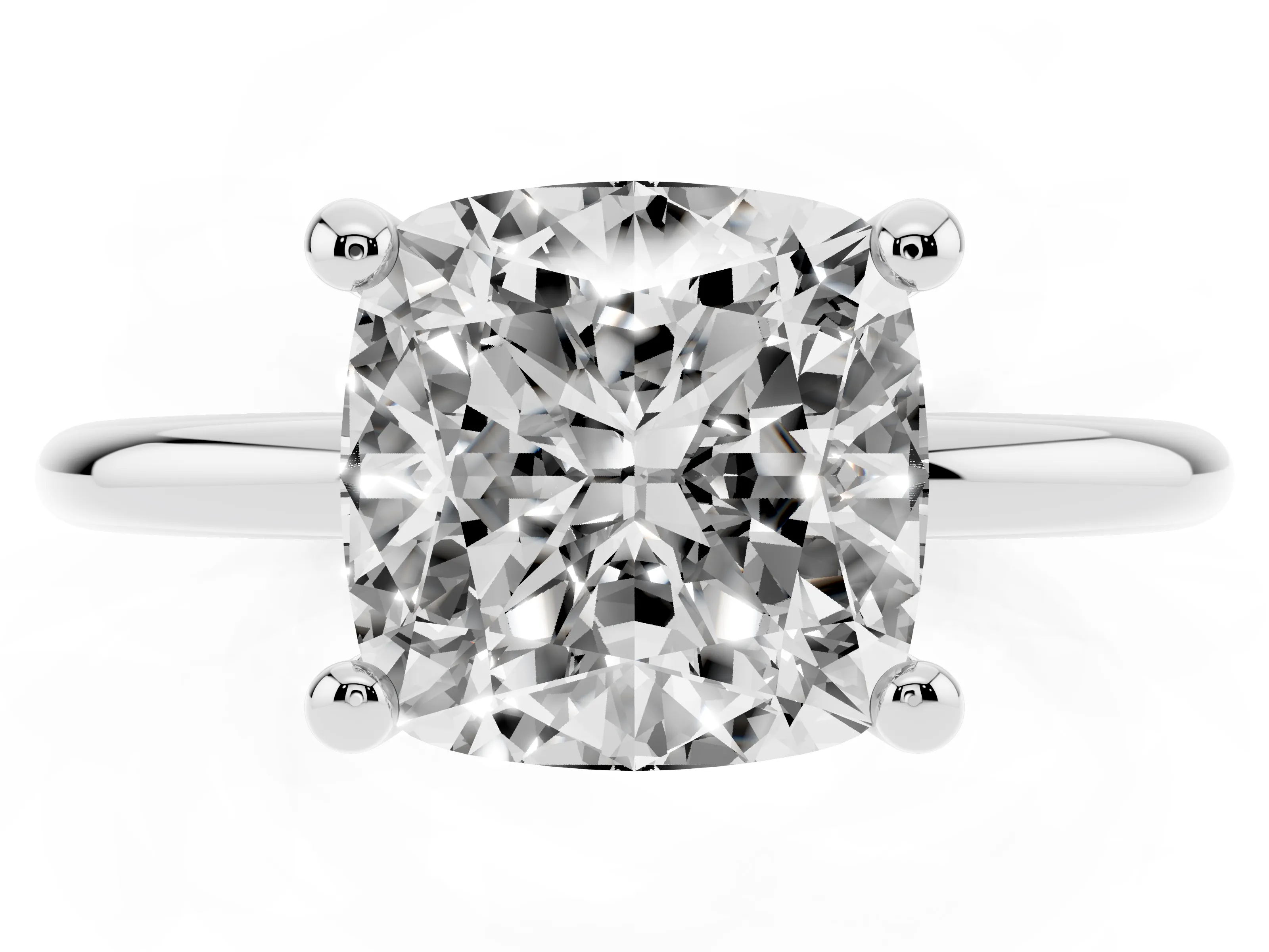 Cushion Cut Diamond Solitaire Ring Set in Silver with Secure Prong Setting on a Classic Band