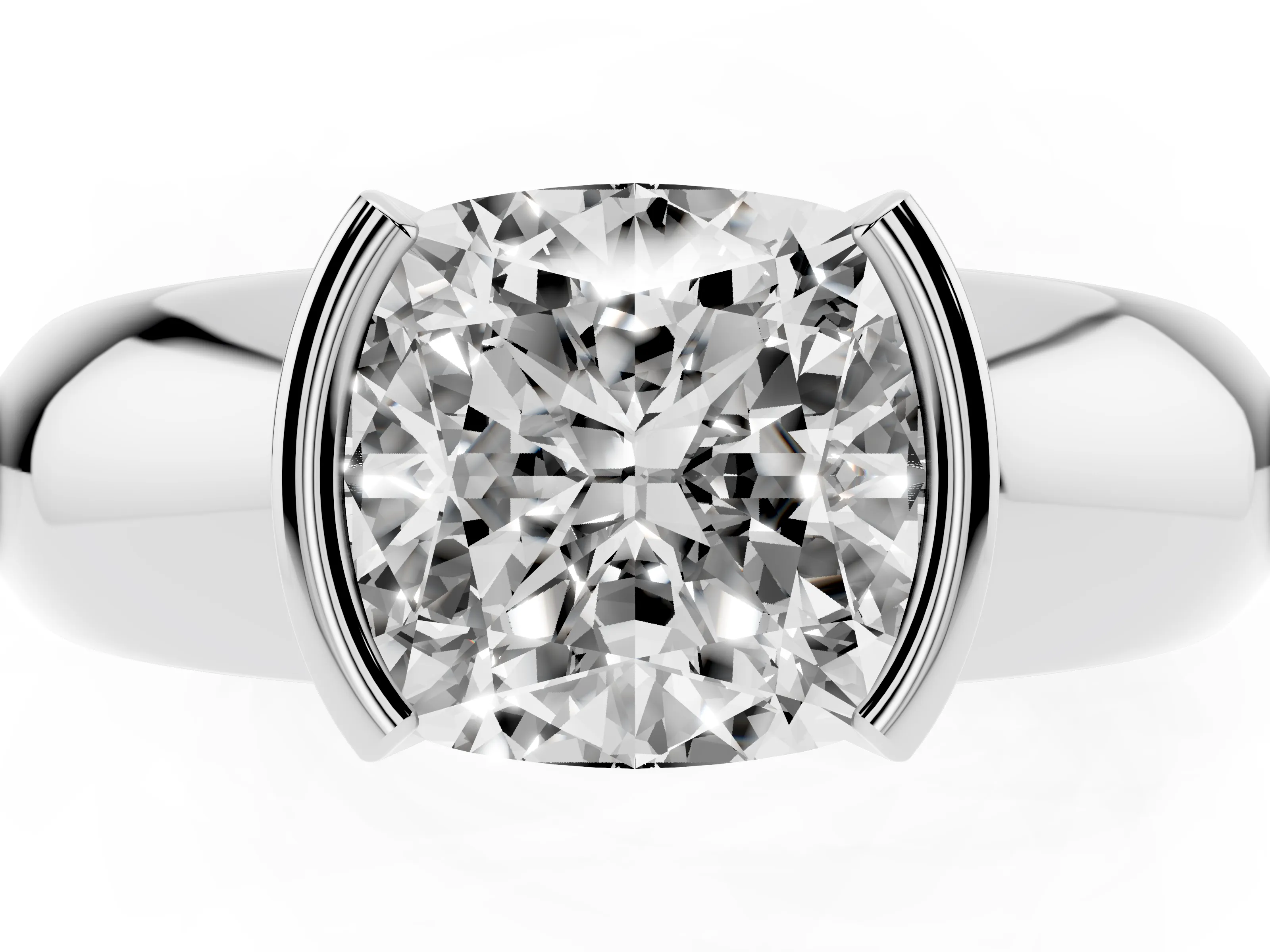Cushion Cut Diamond Solitaire Tension Set Ring Set in Platinum with Wide Band