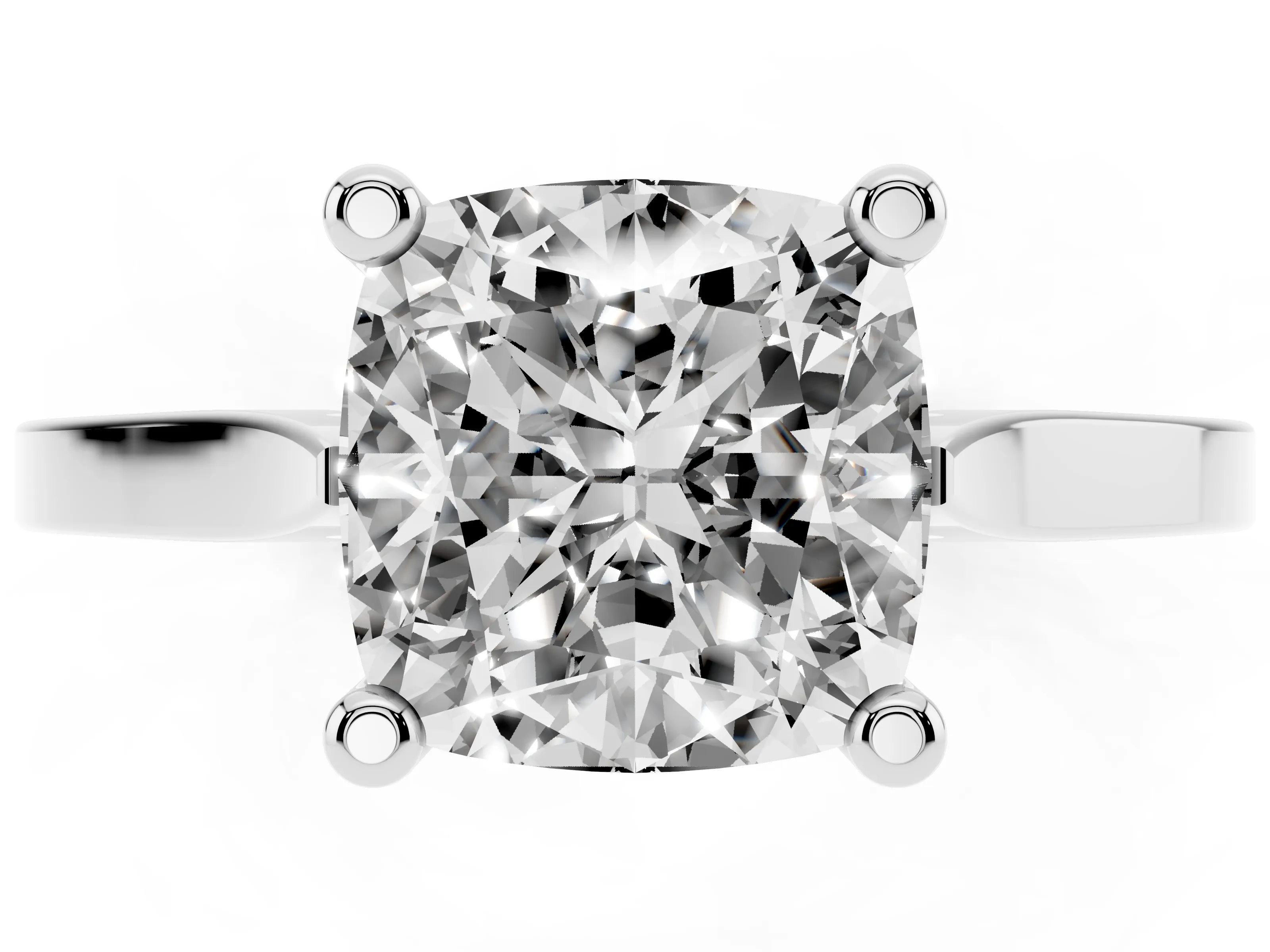 Cushion Cut Diamond Solitaire Ring Set in Silver with Prong Setting and Tapered Band
