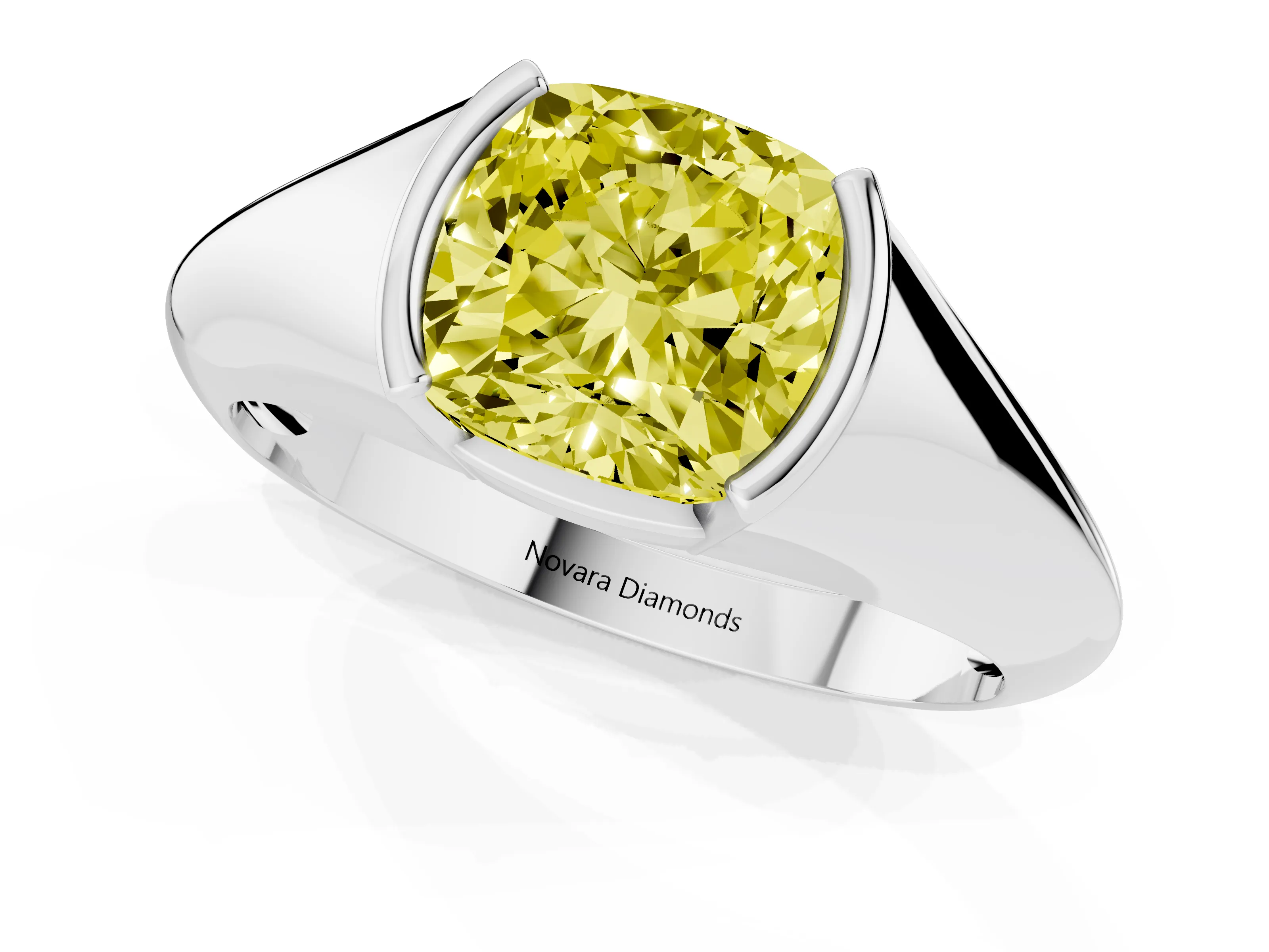 Fancy Yellow Cushion Cut Diamond Solitaire Tension Set Ring Set in White gold