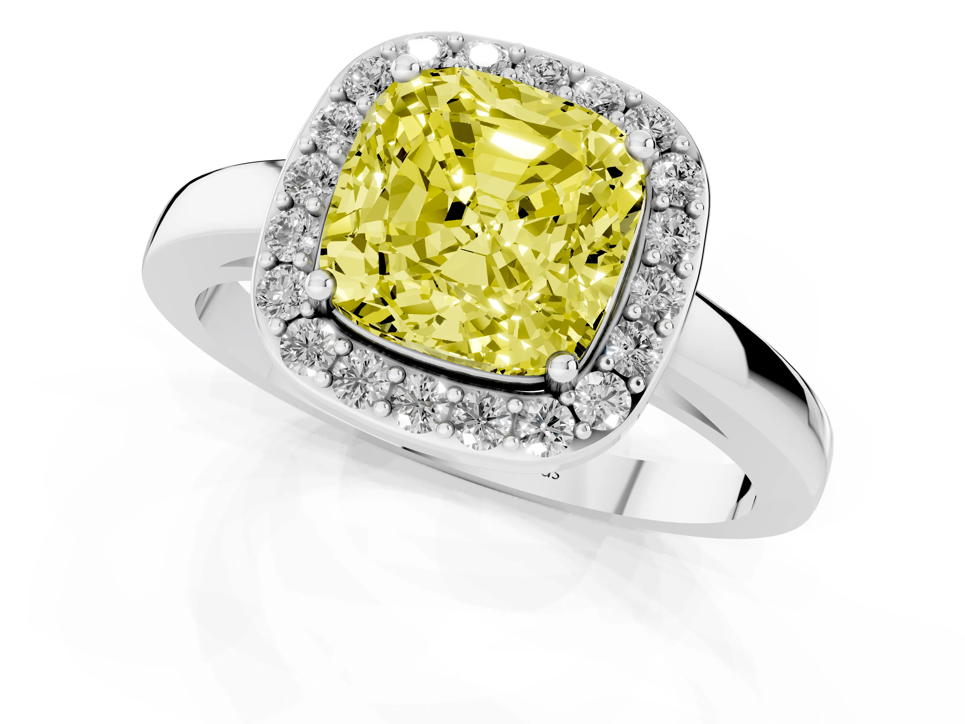 Fancy Yellow Cushion Cut Diamond Halo Ring Set in Platinum with Solitaire Band and Prong Setting