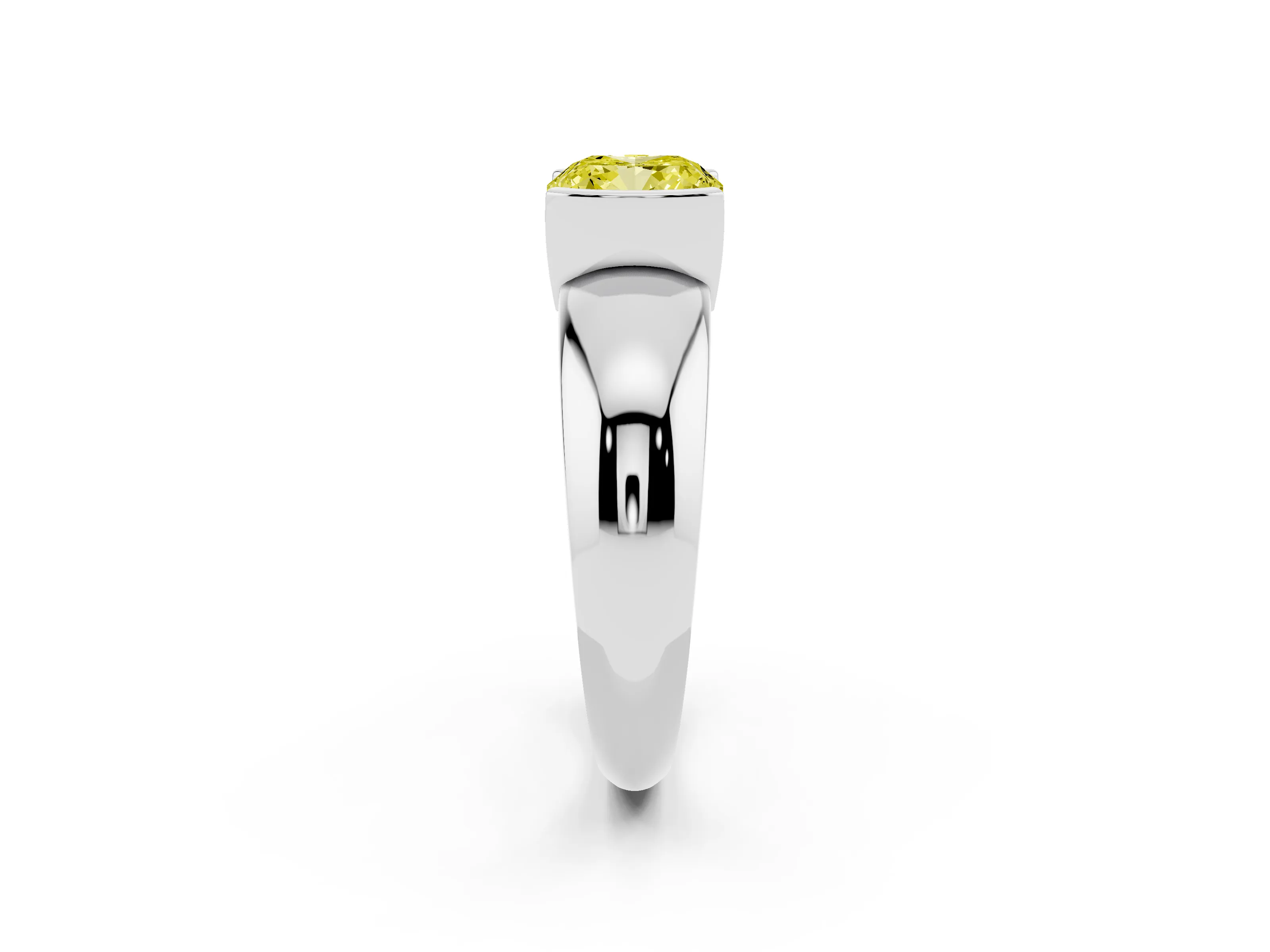 Fancy Yellow Cushion Cut Diamond Solitaire Tension Set Ring Set in Silver with Wide Band