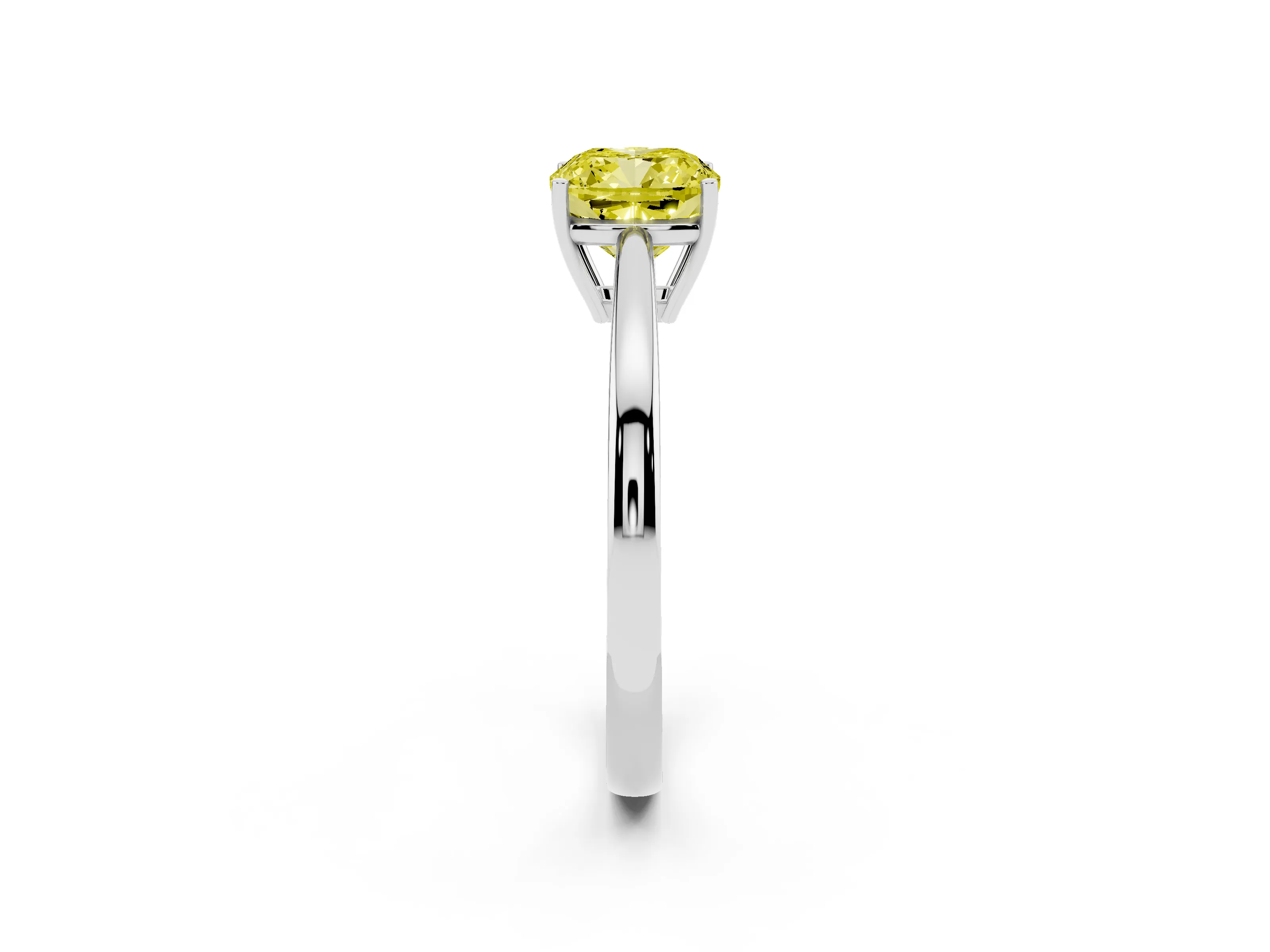 Fancy Yellow Cushion Cut Diamond Solitaire Ring Set in Silver with Split Shank and Prong Setting