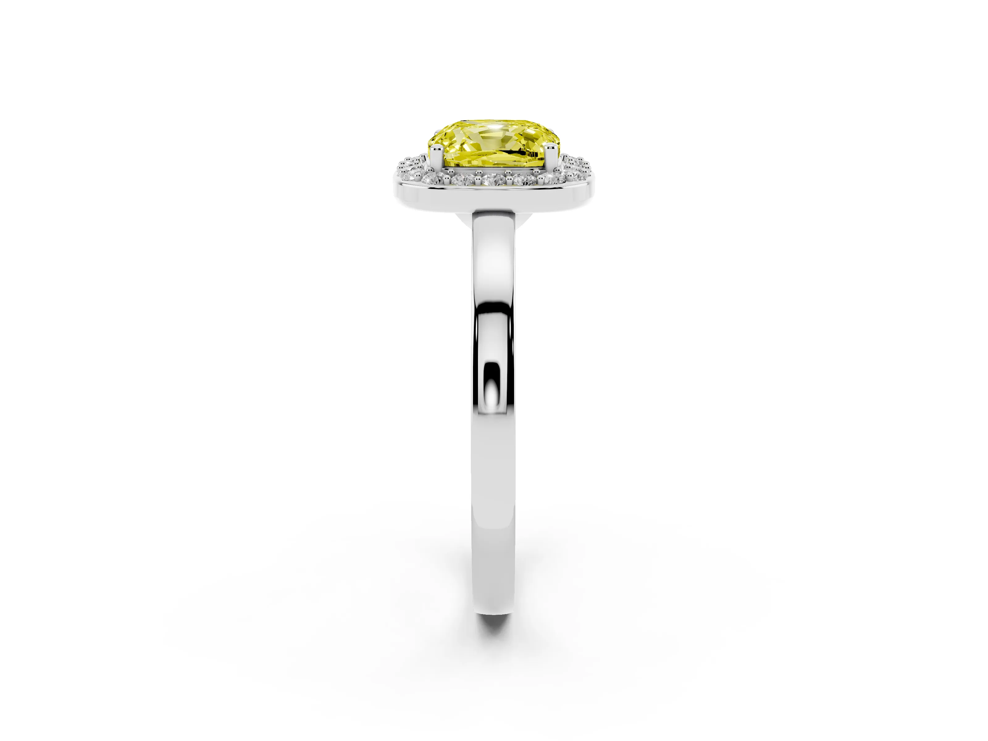 Fancy Yellow Cushion Cut Diamond Halo Ring Set in Platinum with Solitaire Band and Prong Setting