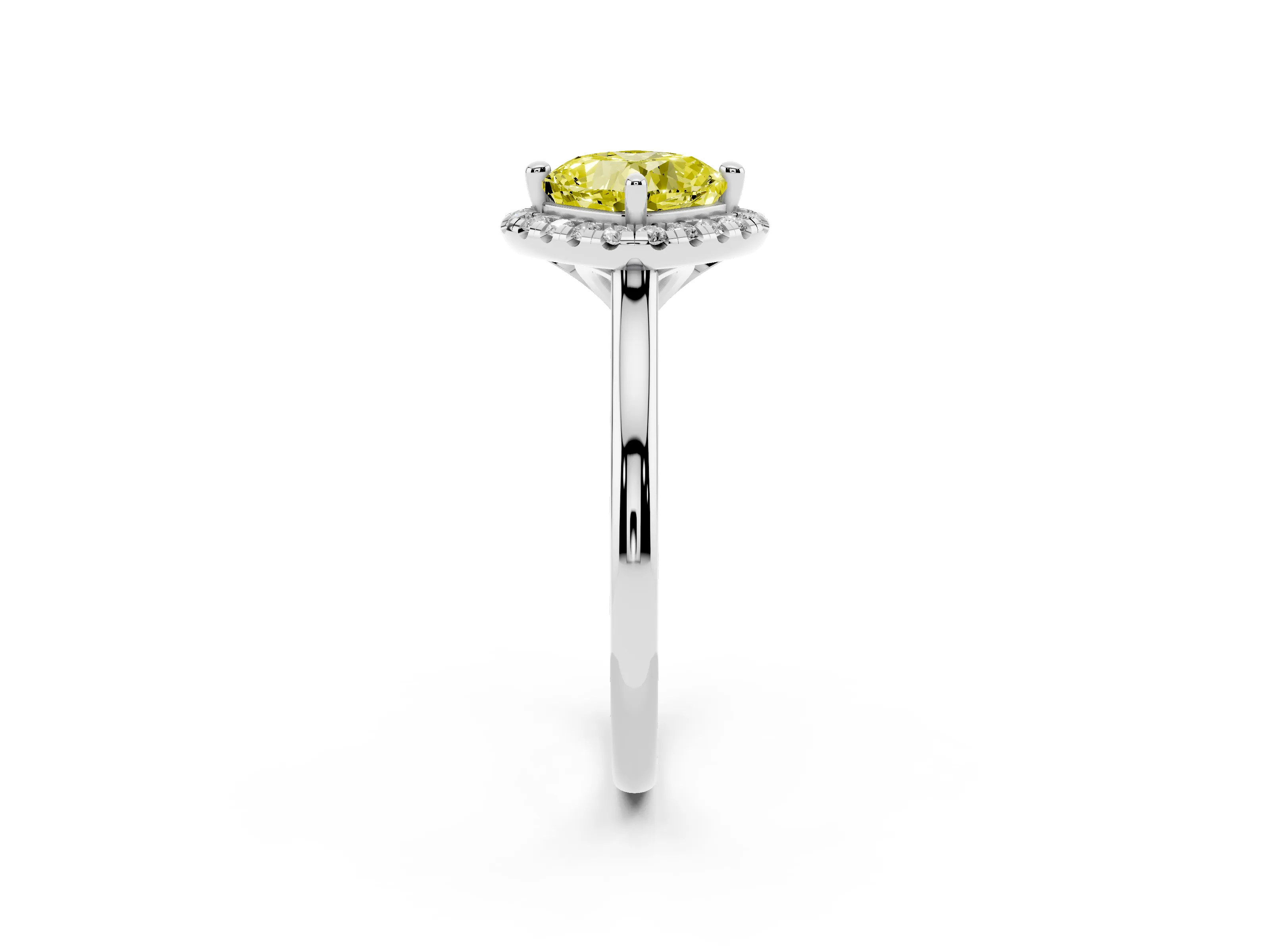 Fancy Yellow Cushion Cut Diamond Halo Engagement Ring Set in Platinum with Pavé Band and Rising Shoulders