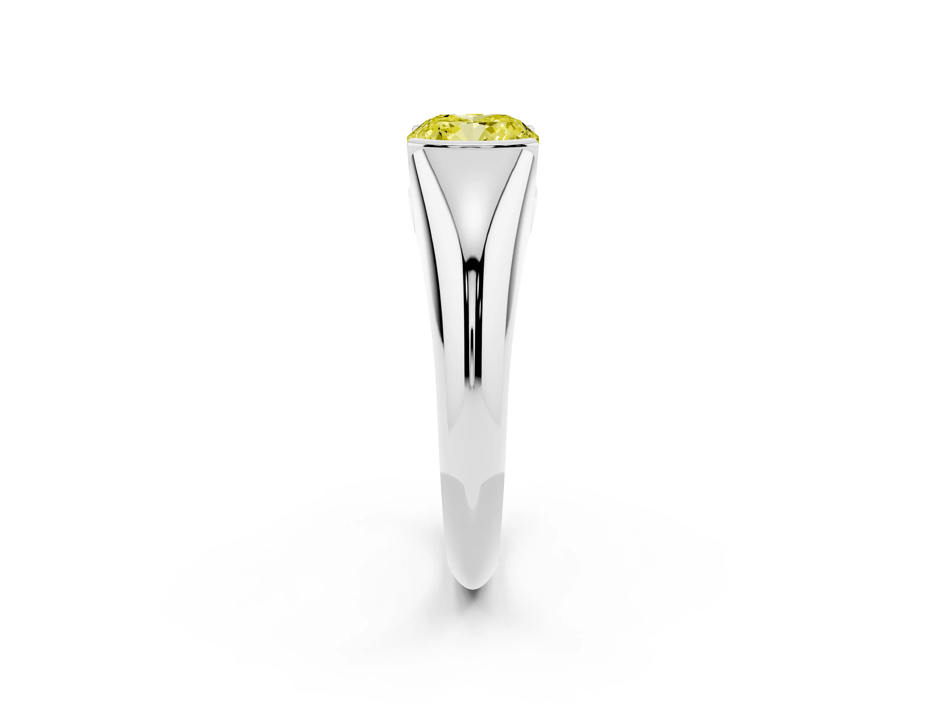 Fancy Yellow Cushion Cut Diamond Solitaire Tension Set Ring Set in White gold