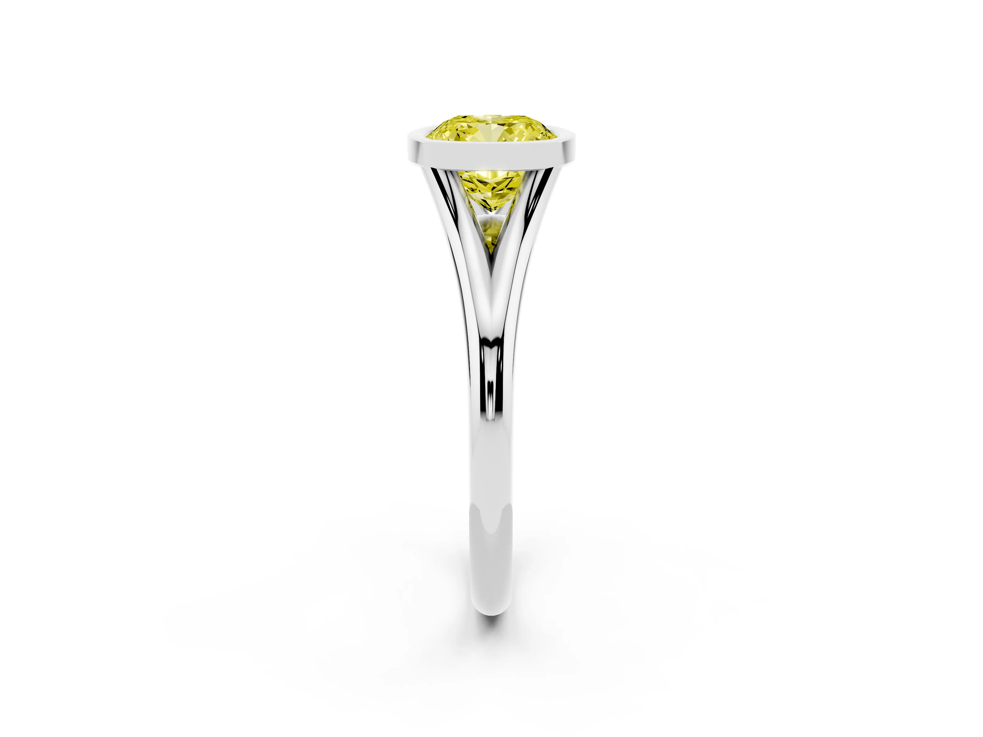 Fancy Yellow Bezel Set Cushion Cut Diamond Solitaire Ring Set in Silver with Tapered Band