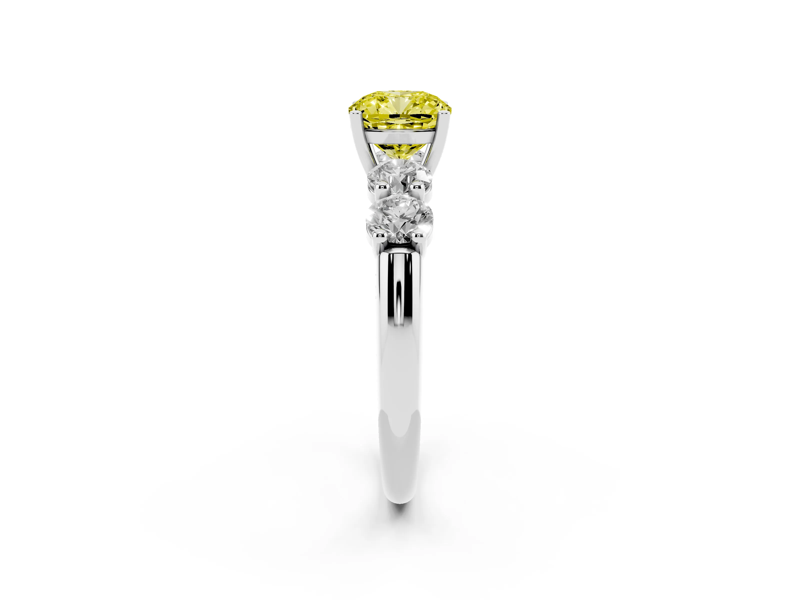 Fancy Yellow Cushion Cut Diamond Five-Stone Prong Set Ring Set in Platinum with Classic Band