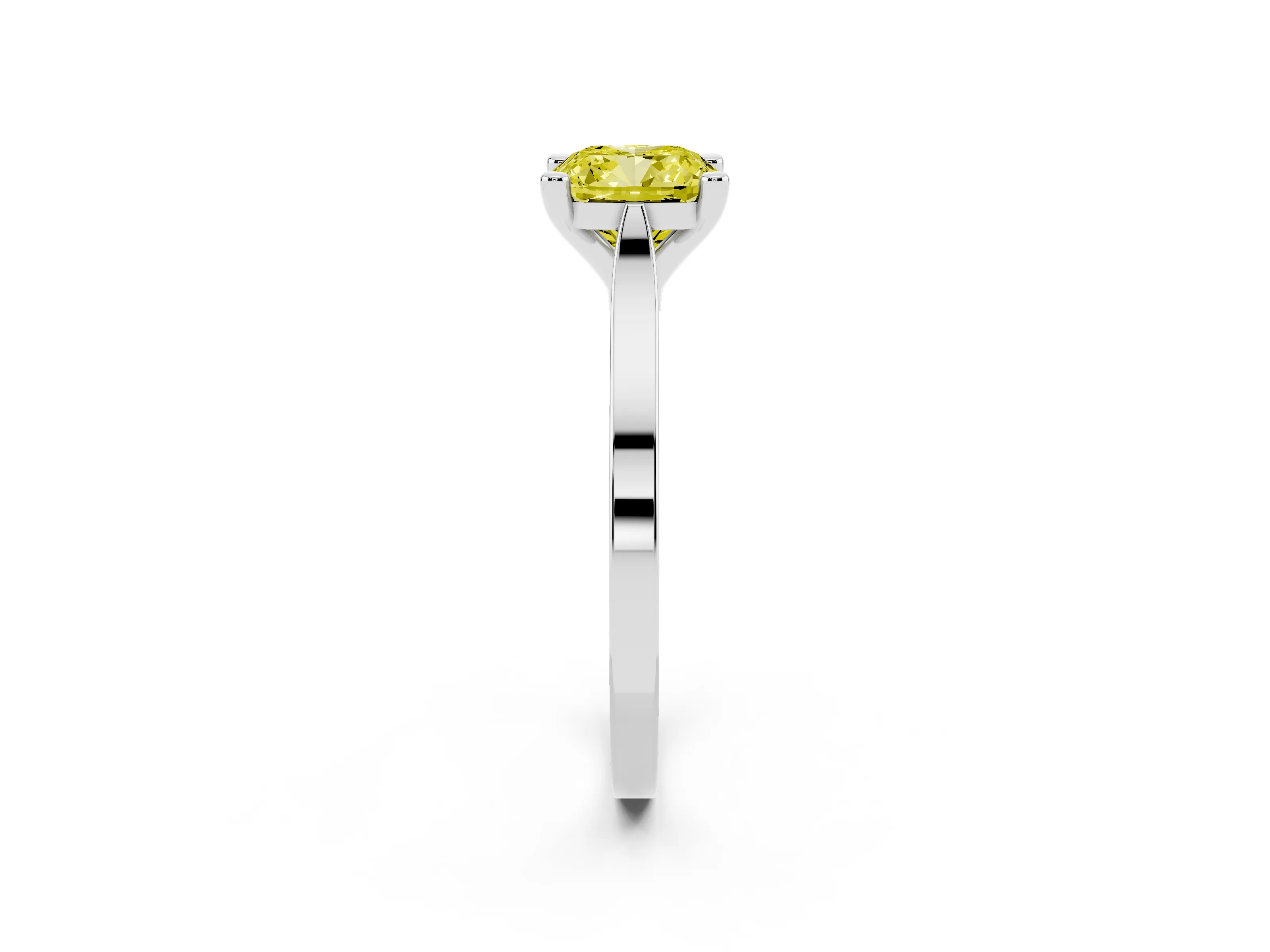 Fancy Yellow Cushion Cut Diamond Solitaire Ring Set in Platinum with Prong Setting and Tapered Band