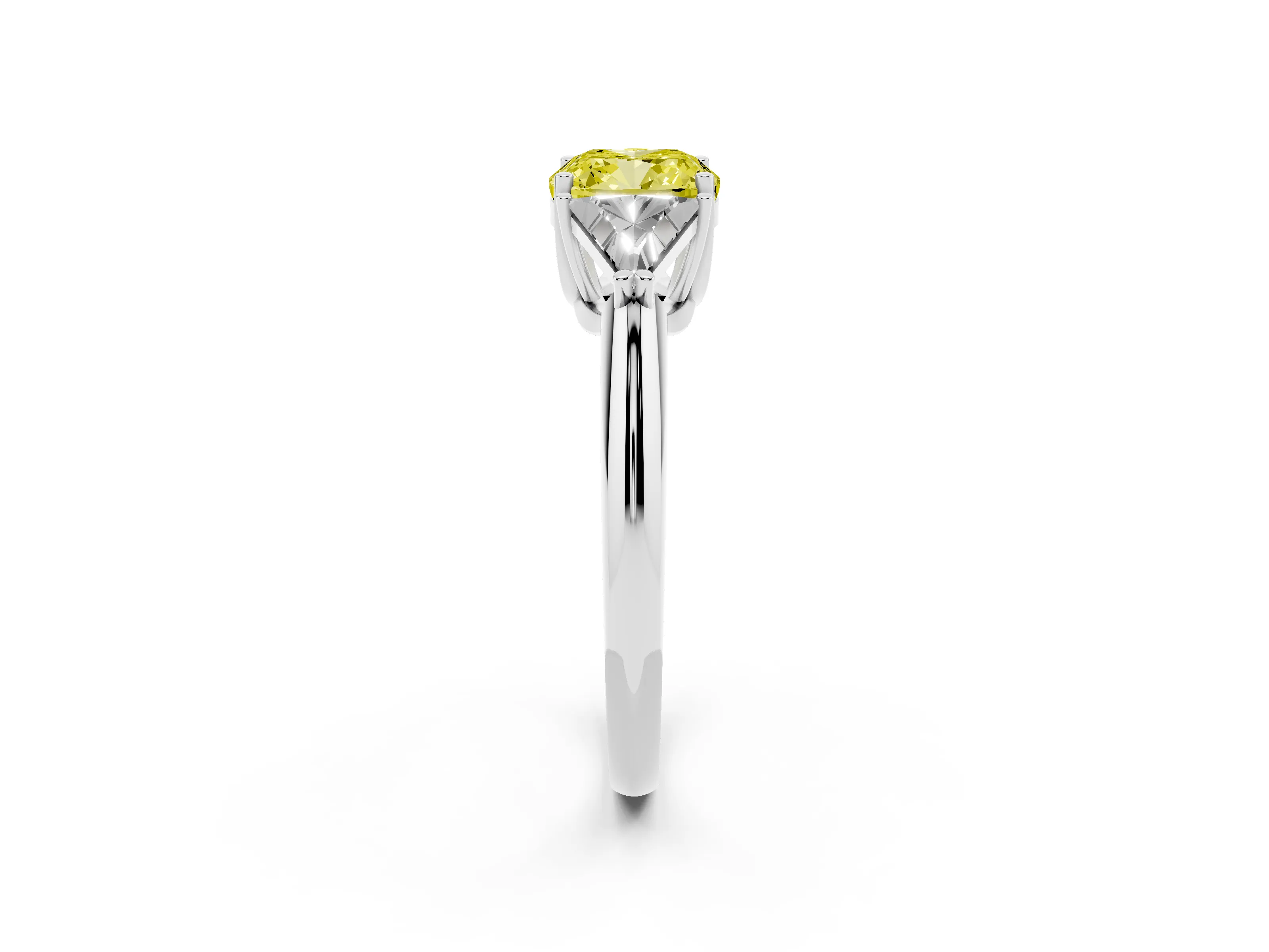 Fancy Yellow Cushion Cut Diamond Three-Stone Engagement Ring Set in Silver with Trillion Side Stones