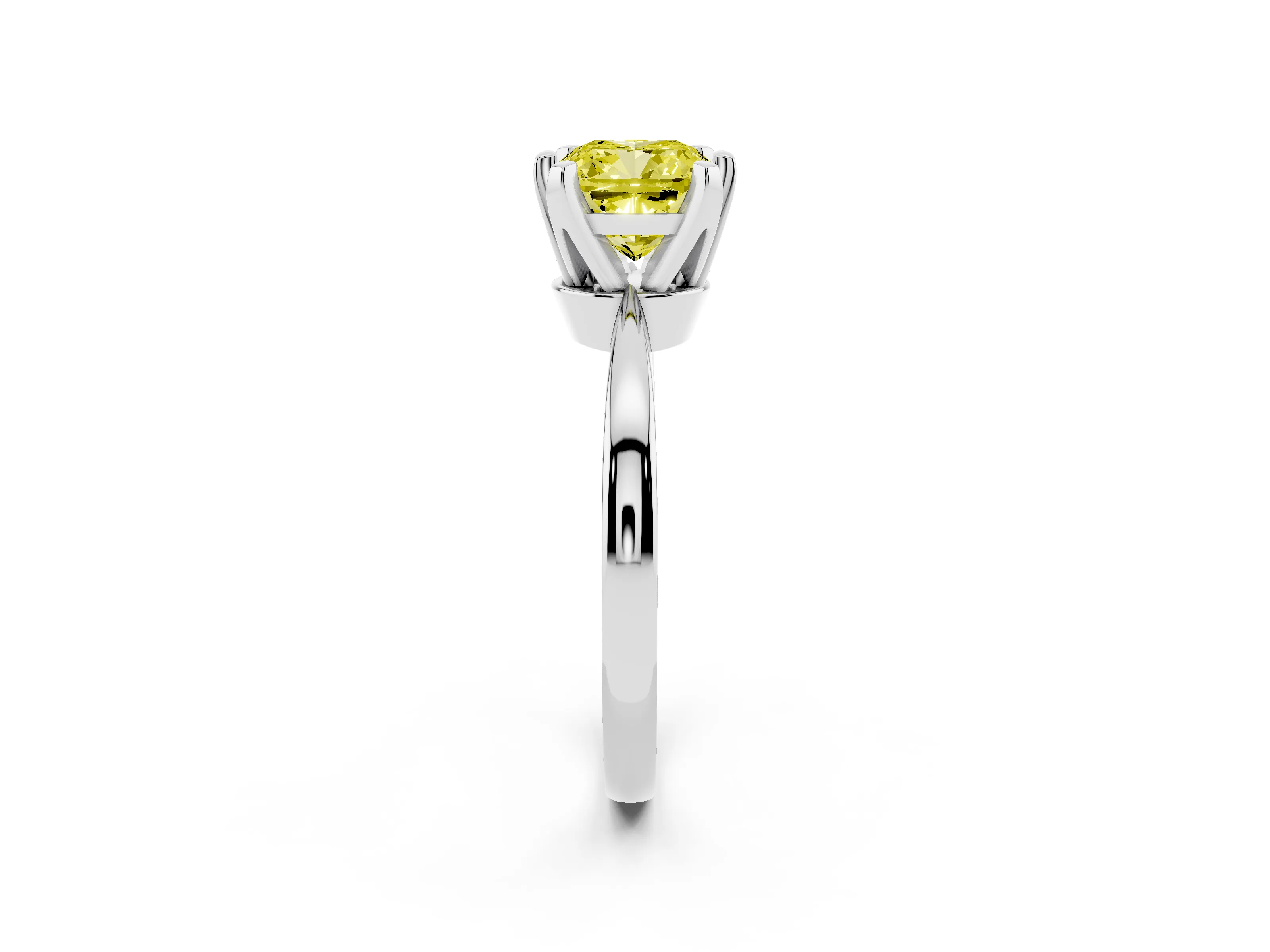 Fancy Yellow Cushion Cut Diamond Solitaire Engagement Ring Set in Platinum with Slim Tapered Solitaire Band