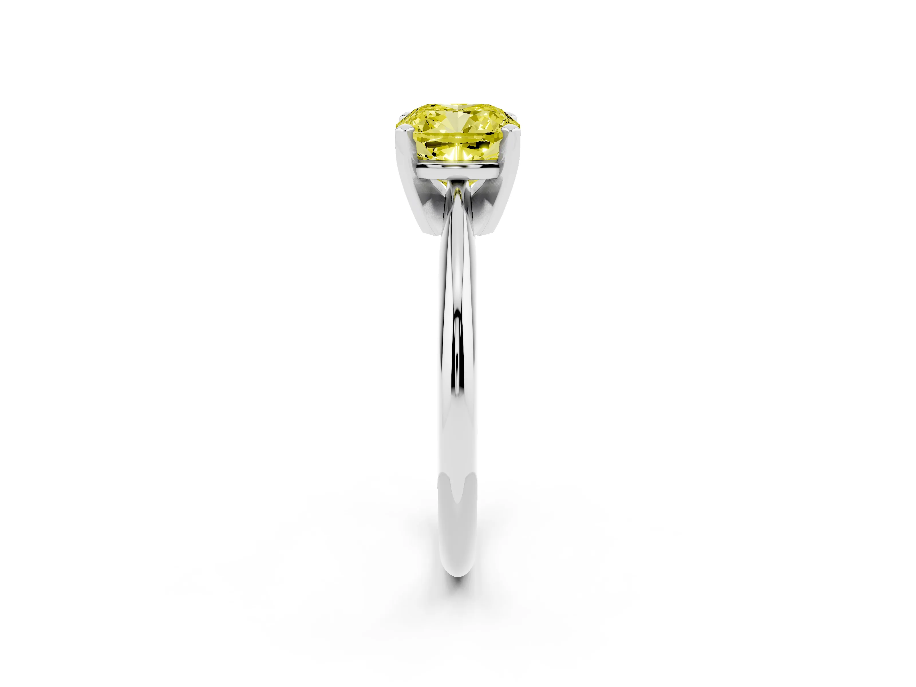 Fancy Yellow Cushion Cut Diamond Solitaire Ring Set in Silver with Prong Setting on a Plain Round Band