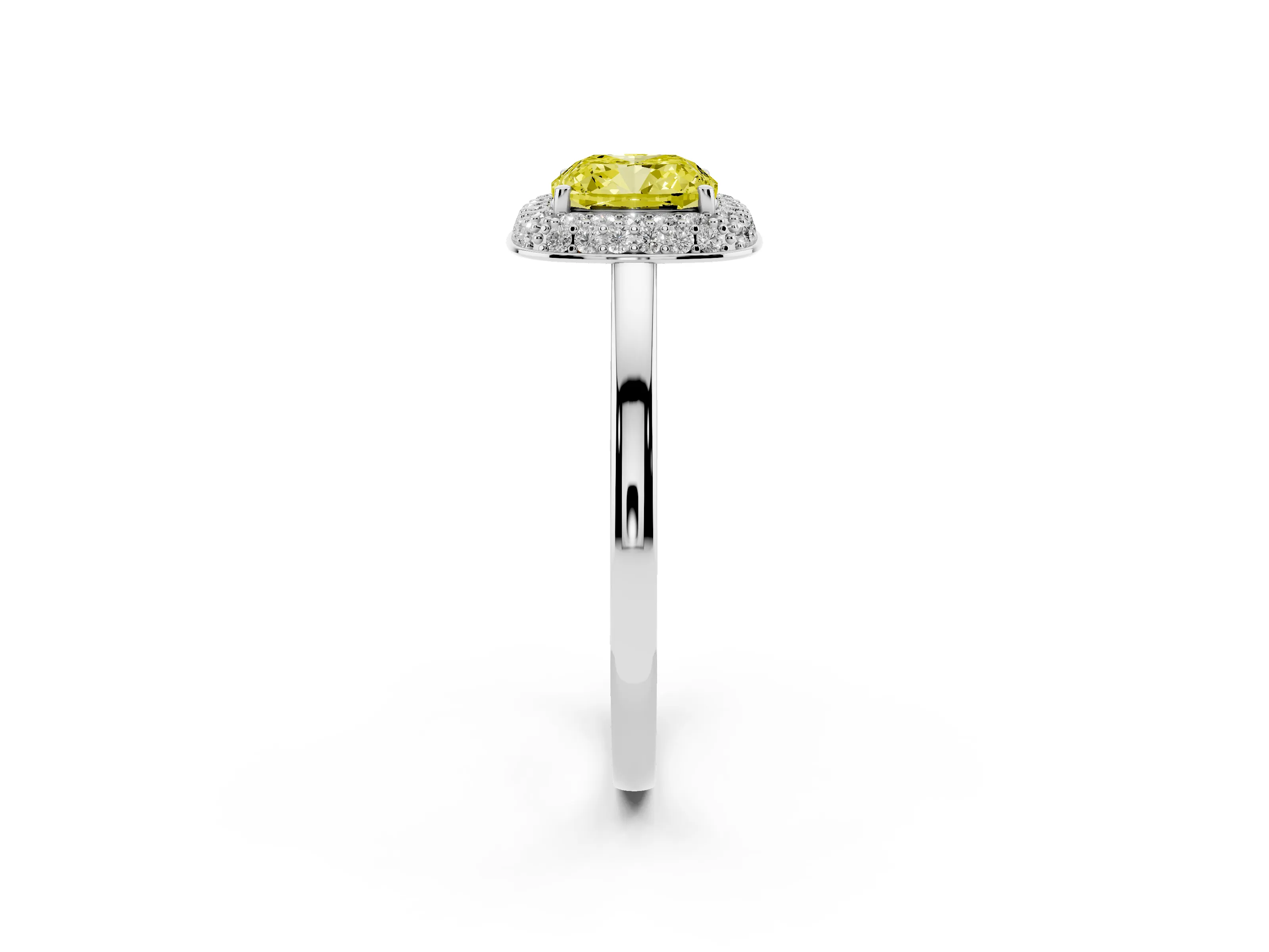 Fancy Yellow Cushion Cut Diamond Halo Engagement Ring Set in Platinum with Solitaire Band and Prong Setting