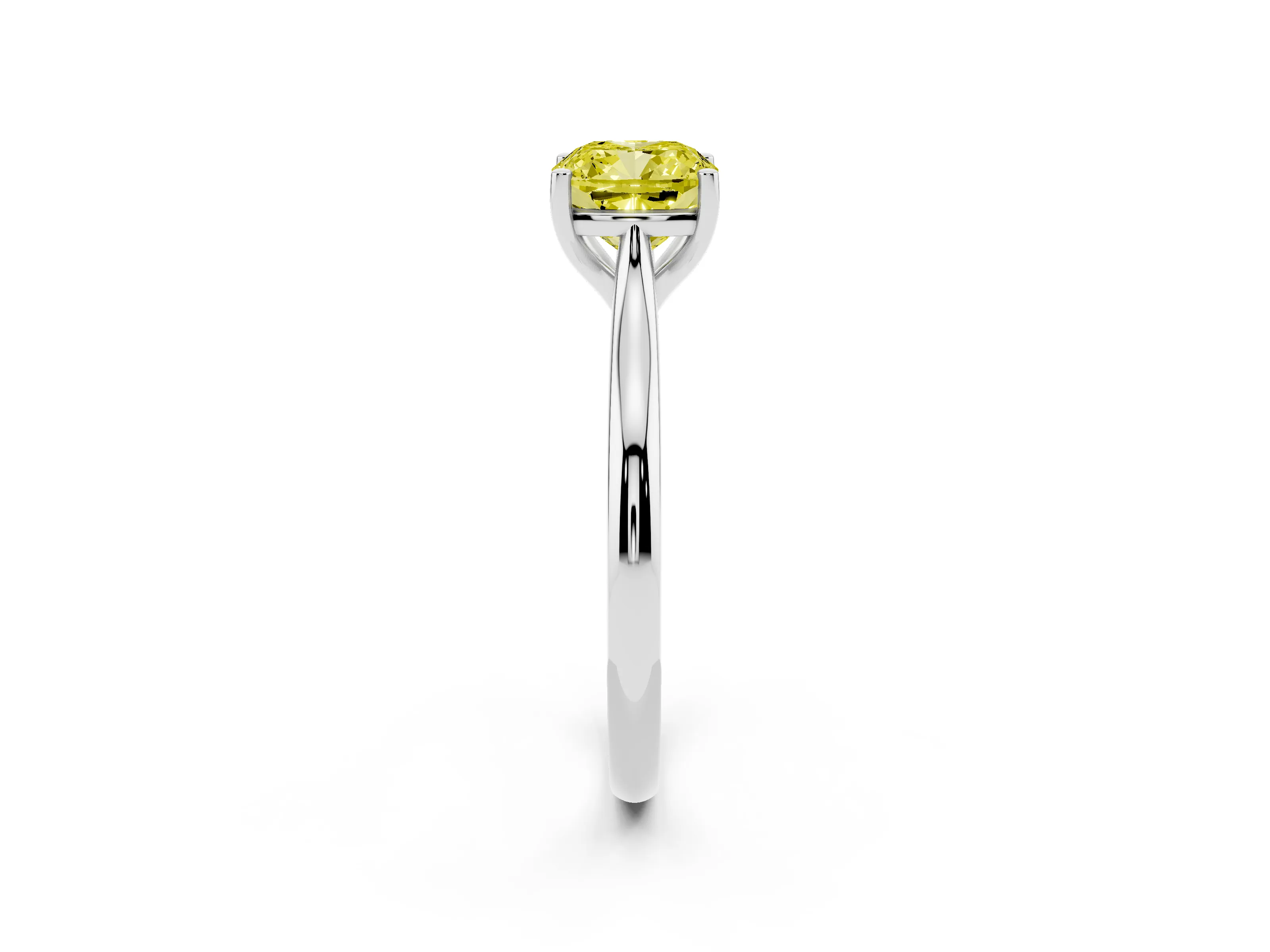 Fancy Yellow Cushion Cut Diamond Solitaire Ring Set in Platinum with Cathedral Band and Prong Setting