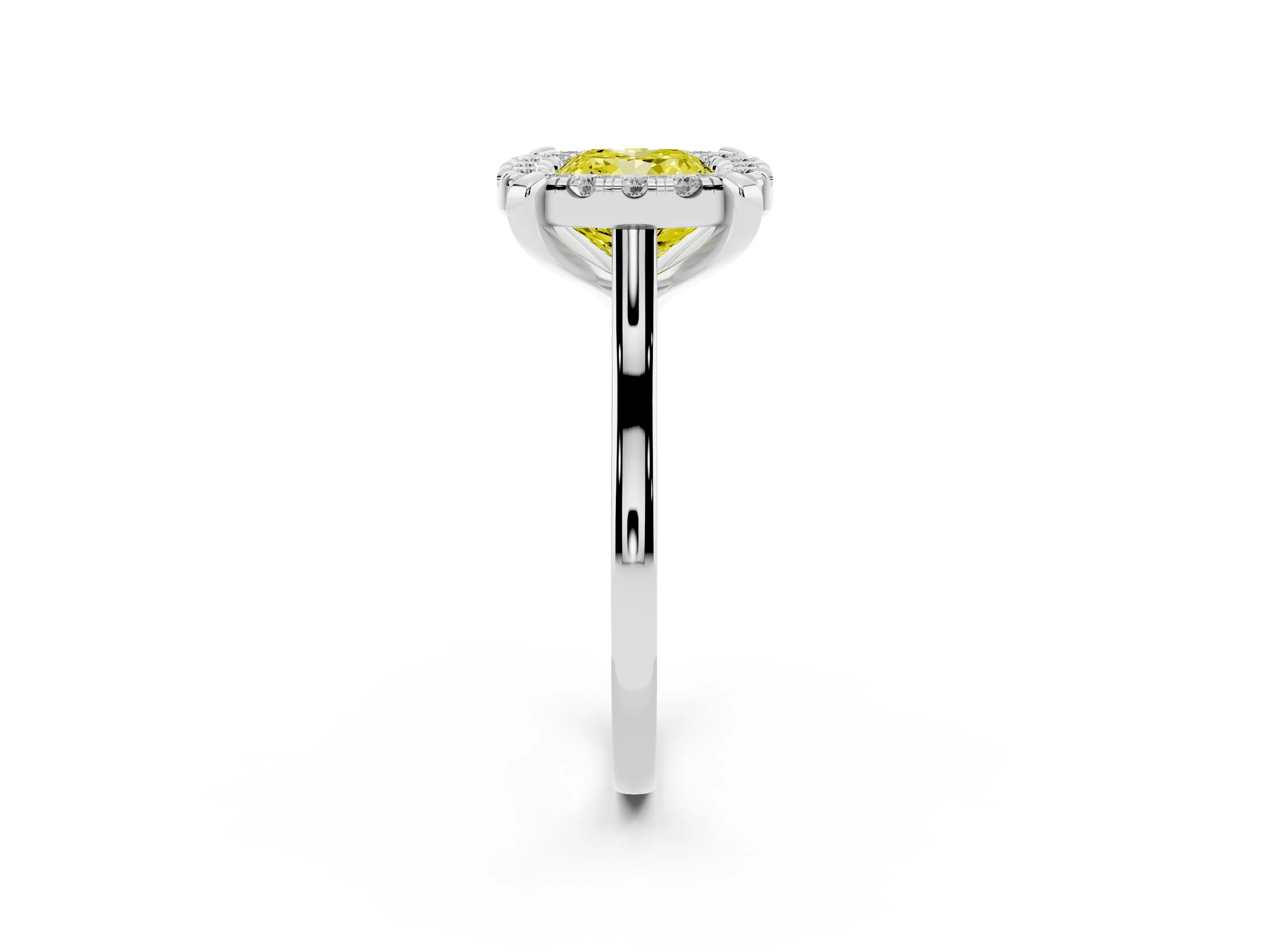 Fancy Yellow Cushion Cut Diamond Cluster Halo Solitaire Ring Set in Silver with Prong Setting