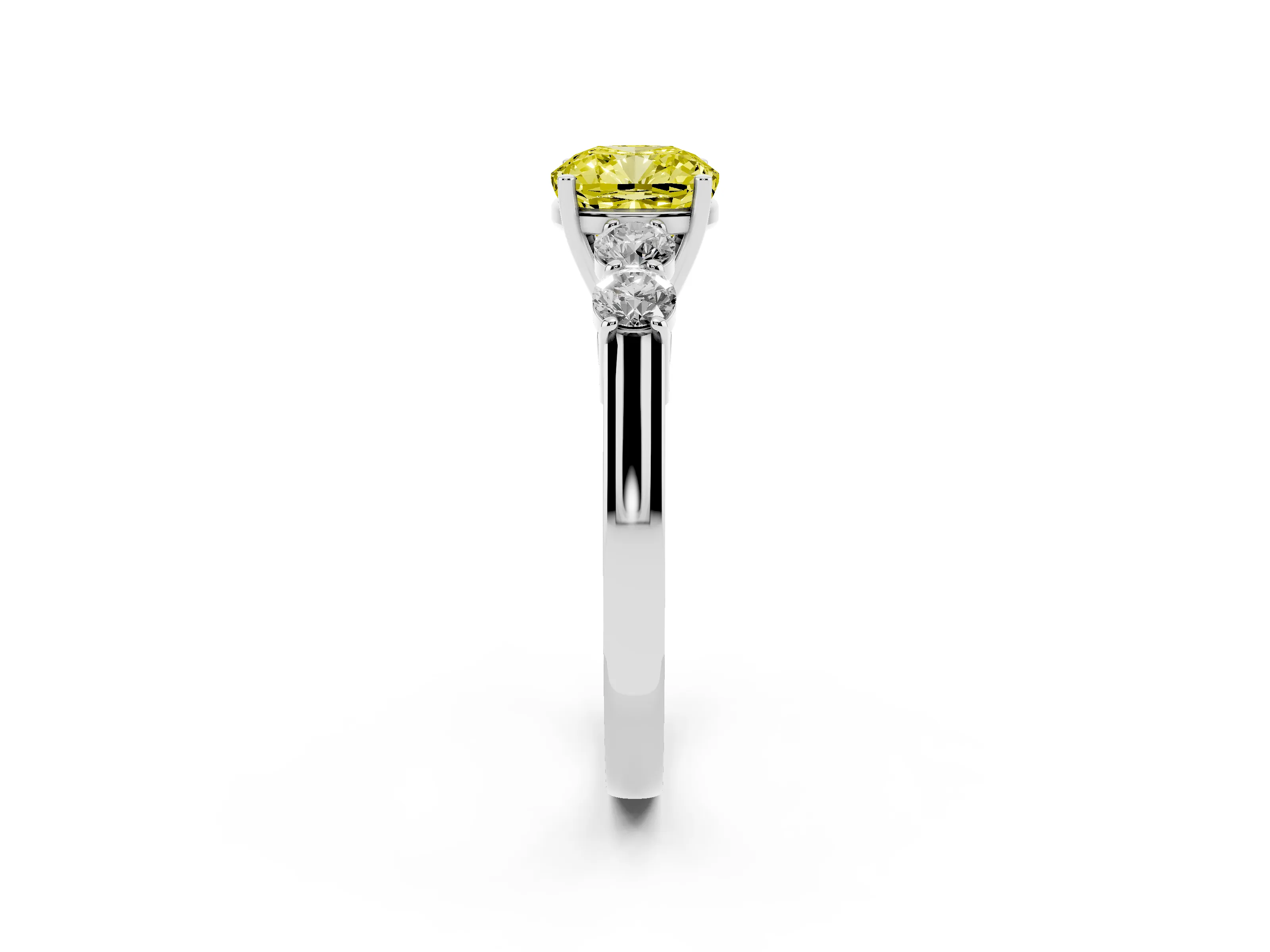 Fancy Yellow Cushion Cut Diamond Five-Stone Prong Set Band Ring Set in White gold with Polished Band