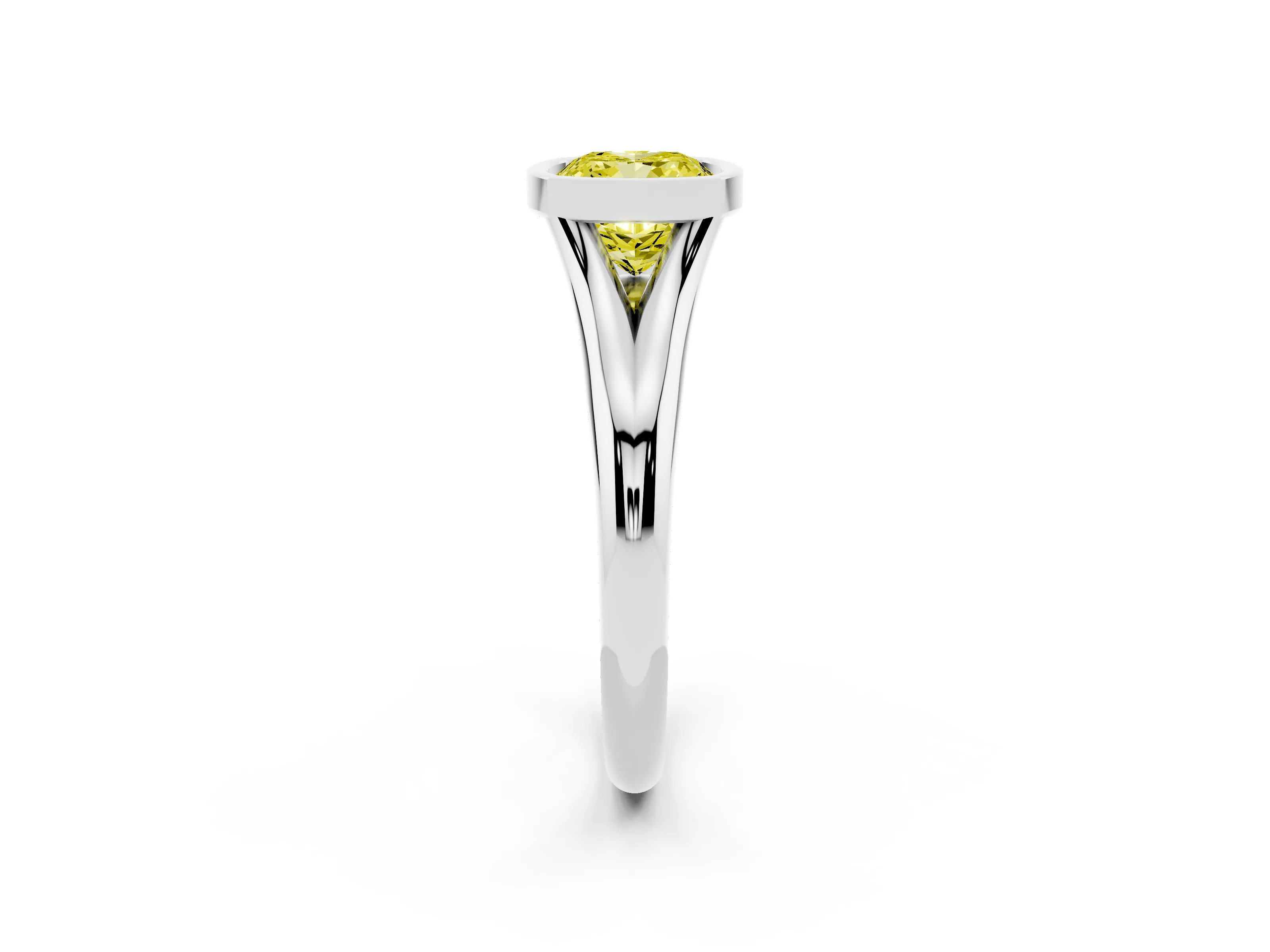 Fancy Yellow Bezel Set Cushion Cut Diamond Solitaire Ring Set in Silver with Smooth Band