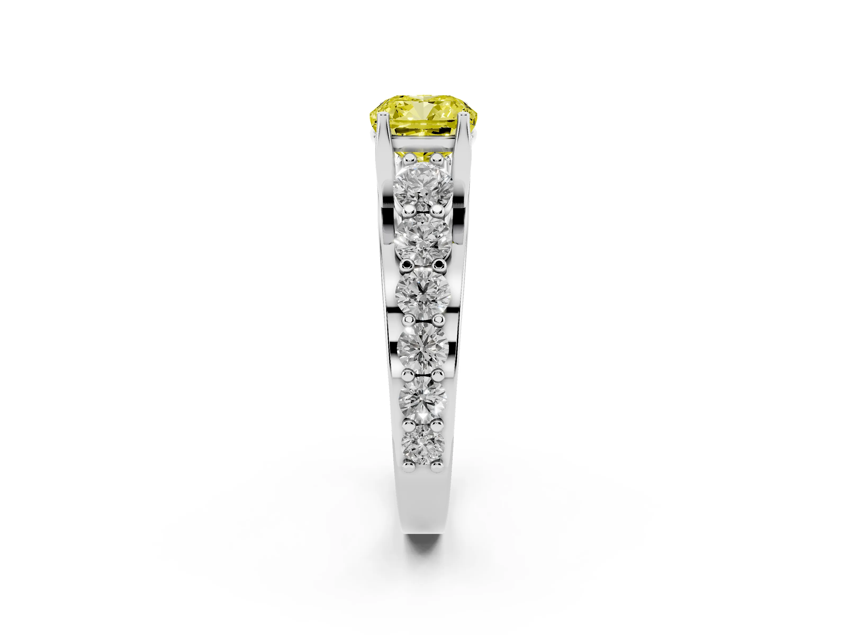 Fancy Yellow Cushion Cut Diamond Pavé Engagement Ring Set in Silver with Prong Setting