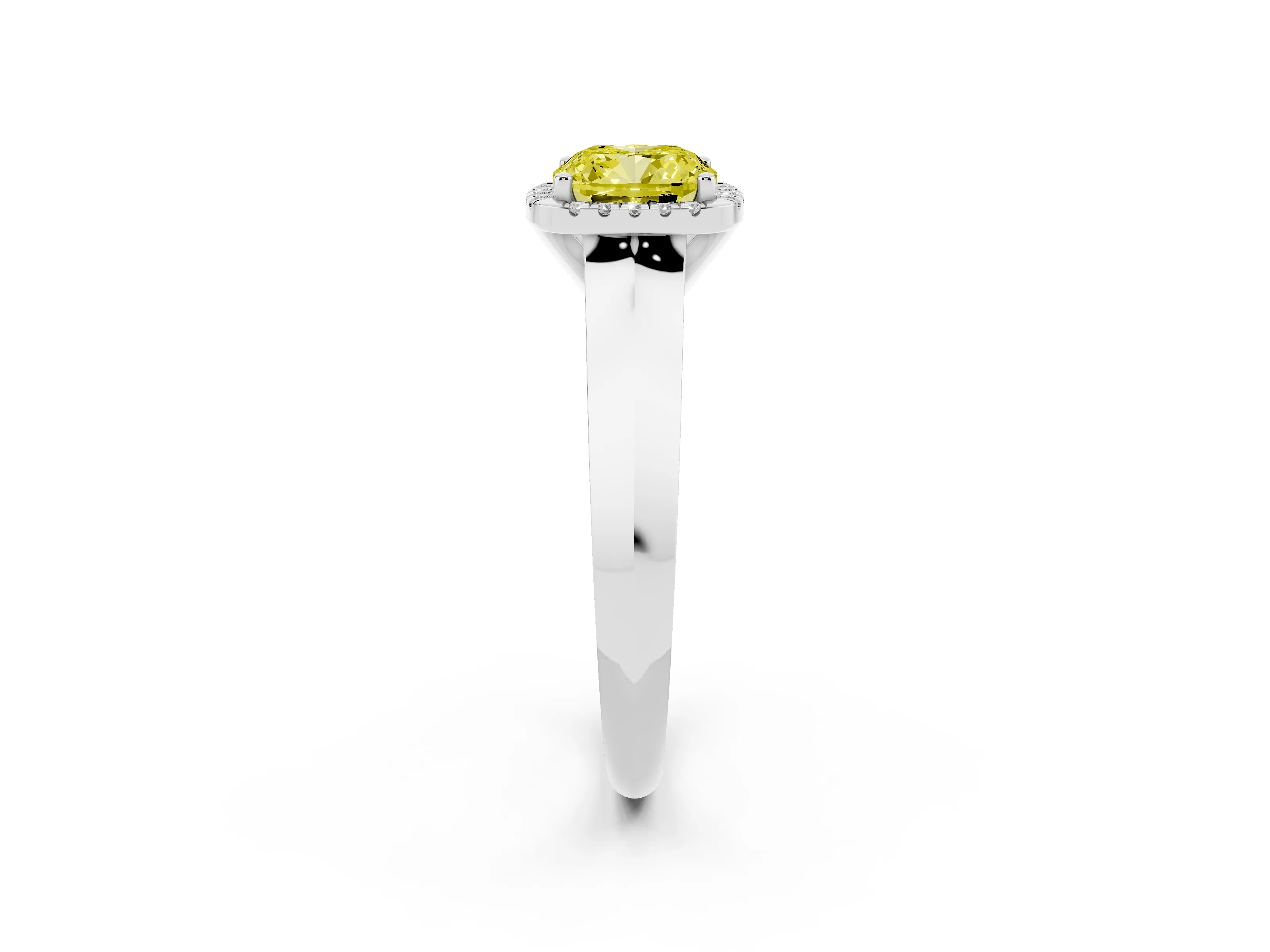 Fancy Yellow Cushion Cut Diamond Halo Ring Set in Silver with Cathedral Band and Prong Setting