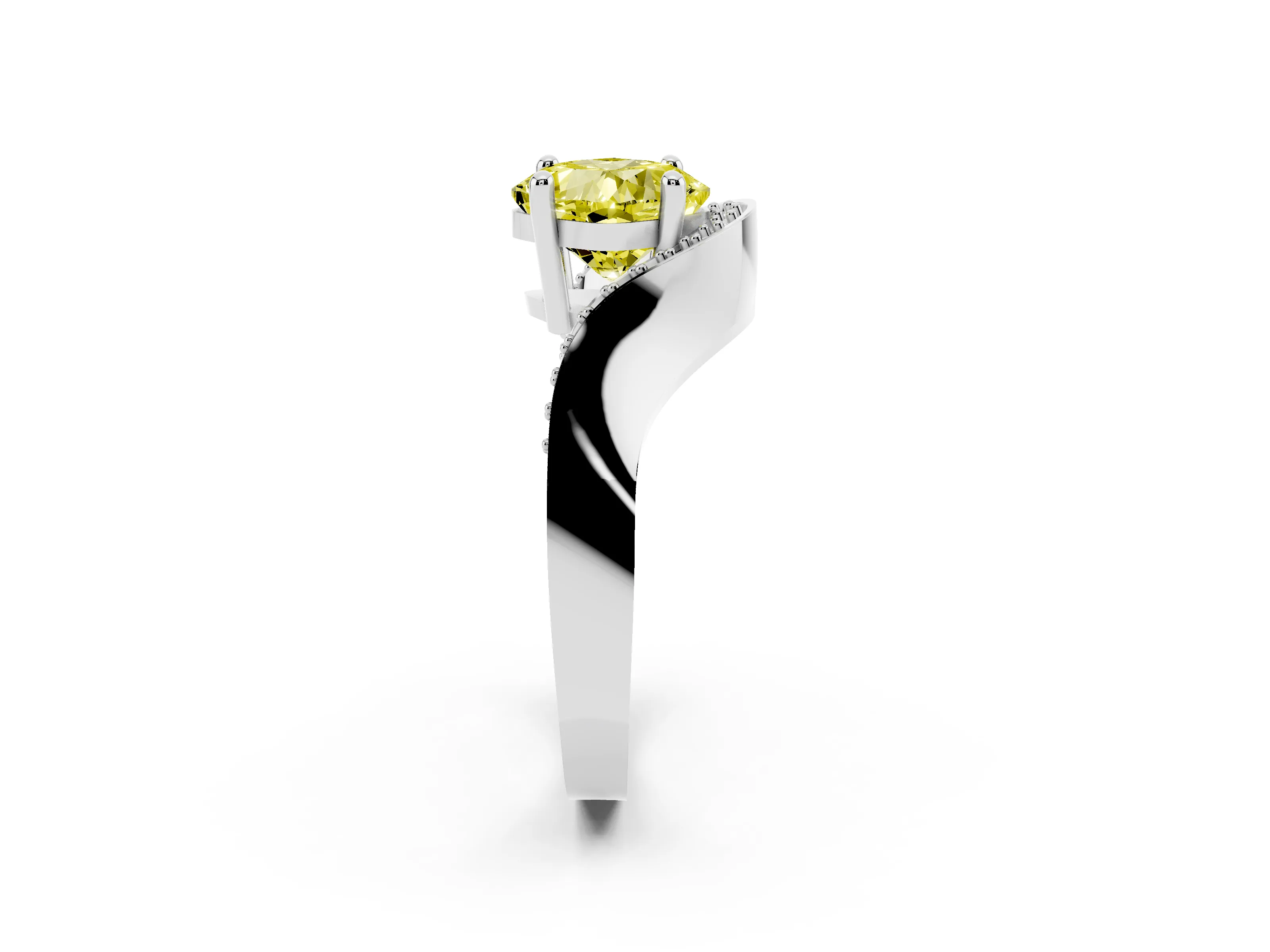 Fancy Yellow Cushion Cut Diamond Solitaire Engagement Ring Set in Silver with Pavé Shoulders