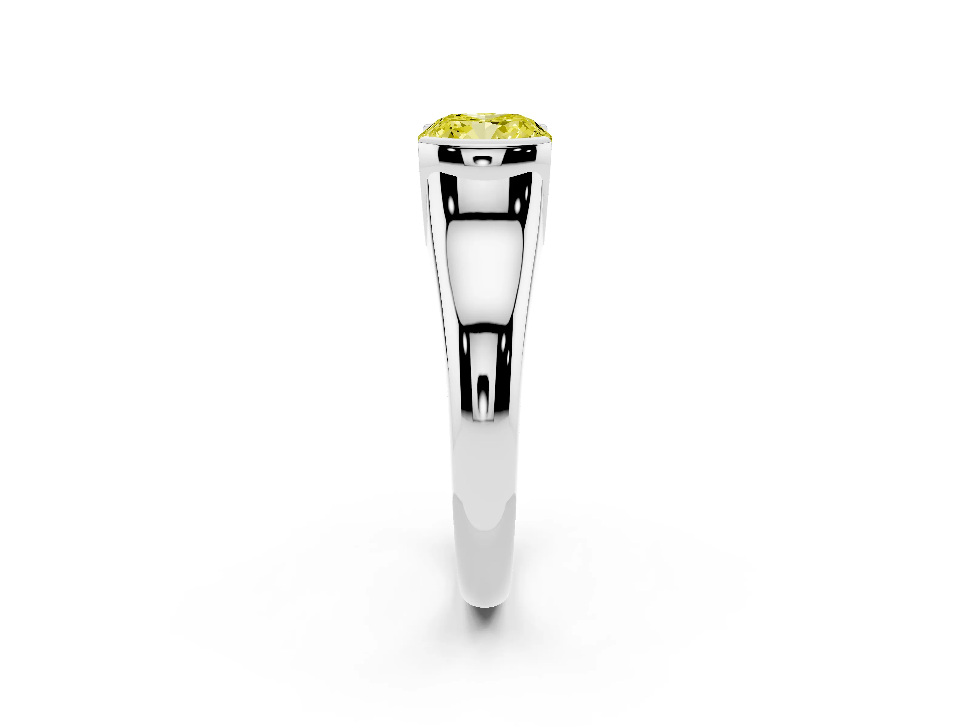 Fancy Yellow Cushion Cut Diamond Solitaire Tension Set Ring Set in Silver with Split Shank Band