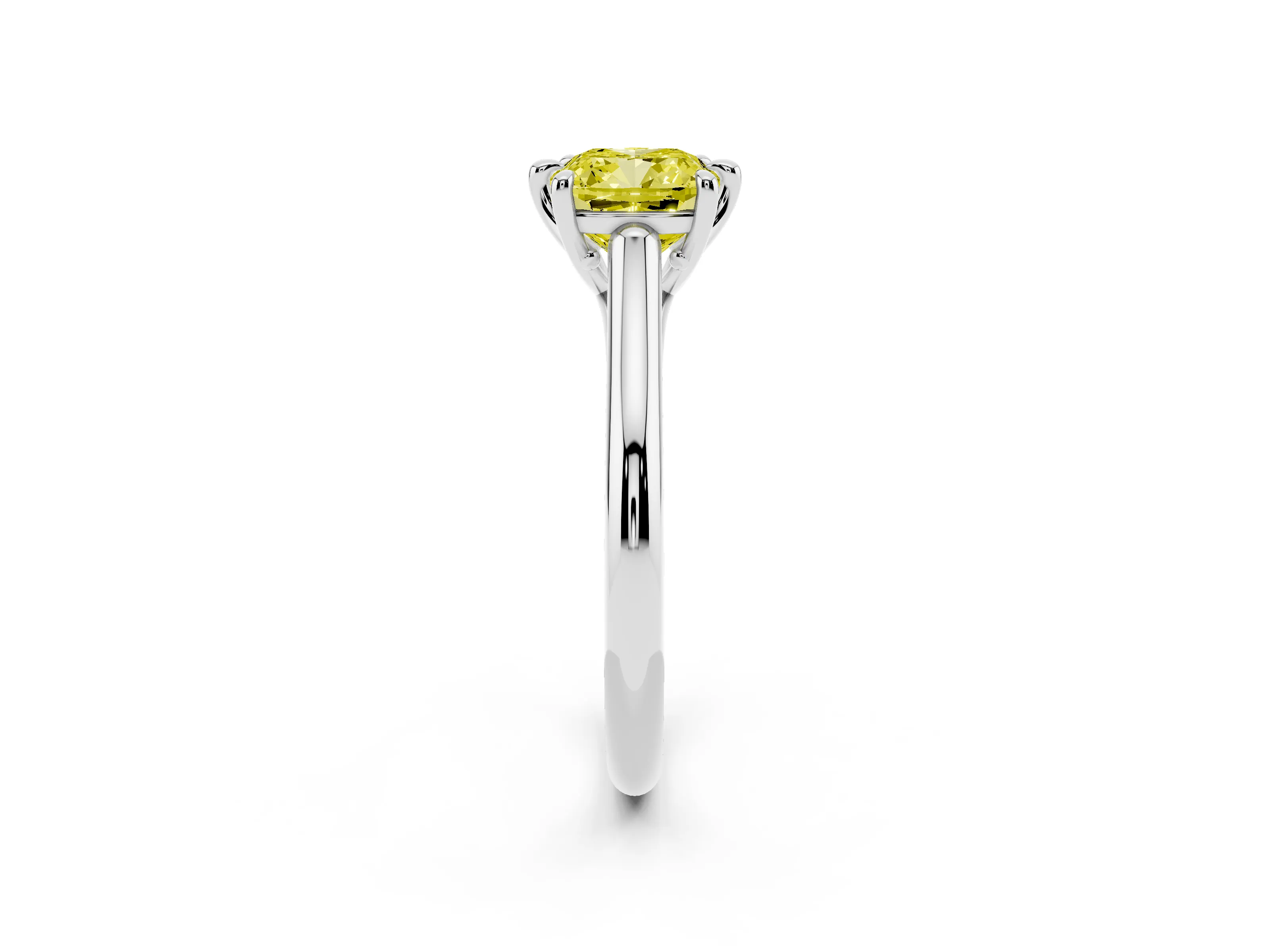 Fancy Yellow Cushion Cut Diamond Solitaire Engagement Ring Set in Platinum with Prong Setting and Plain Classic Band