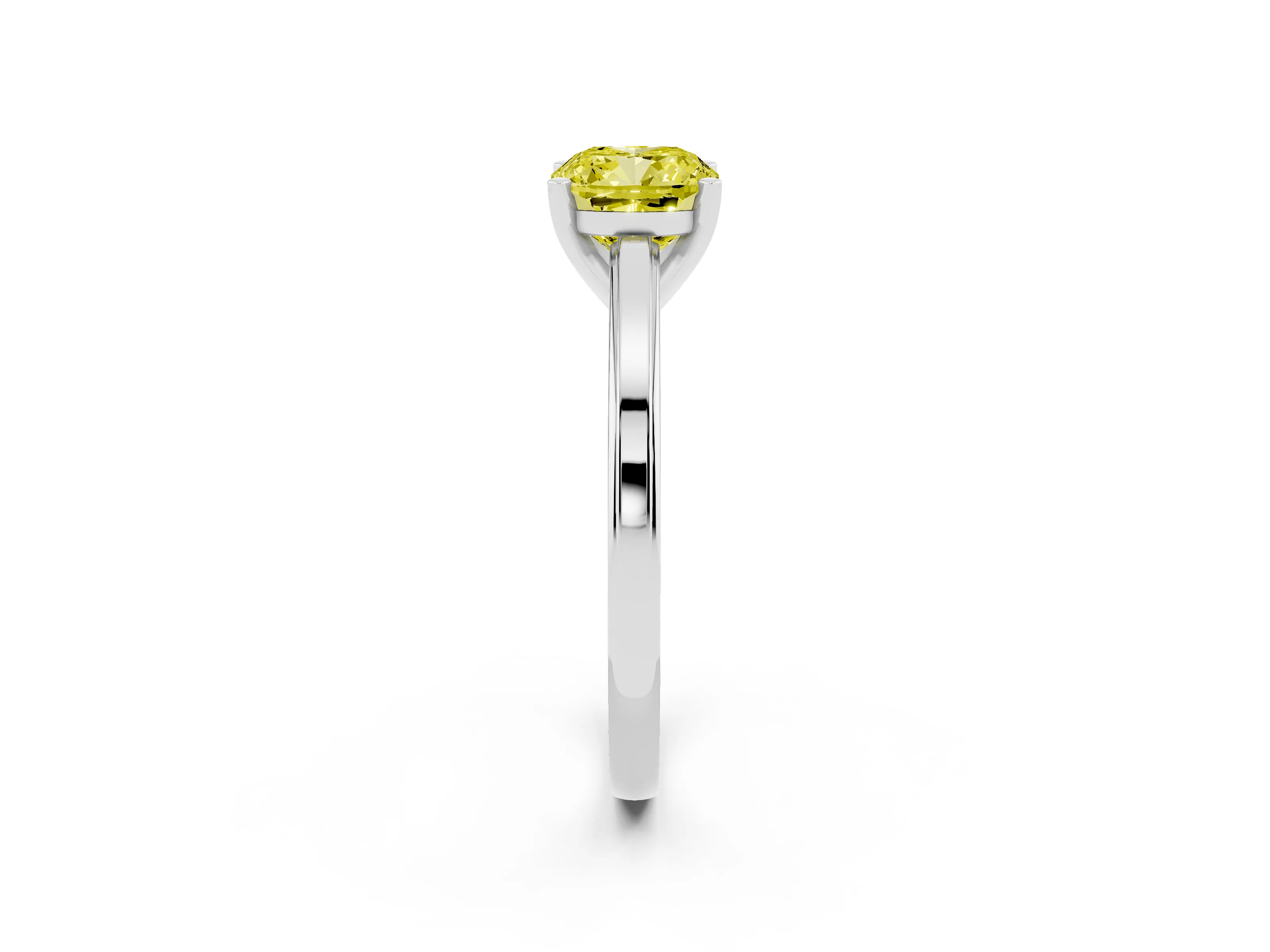 Fancy Yellow Cushion Cut Diamond Solitaire Ring Set in White gold with Prong Setting and Classic Band