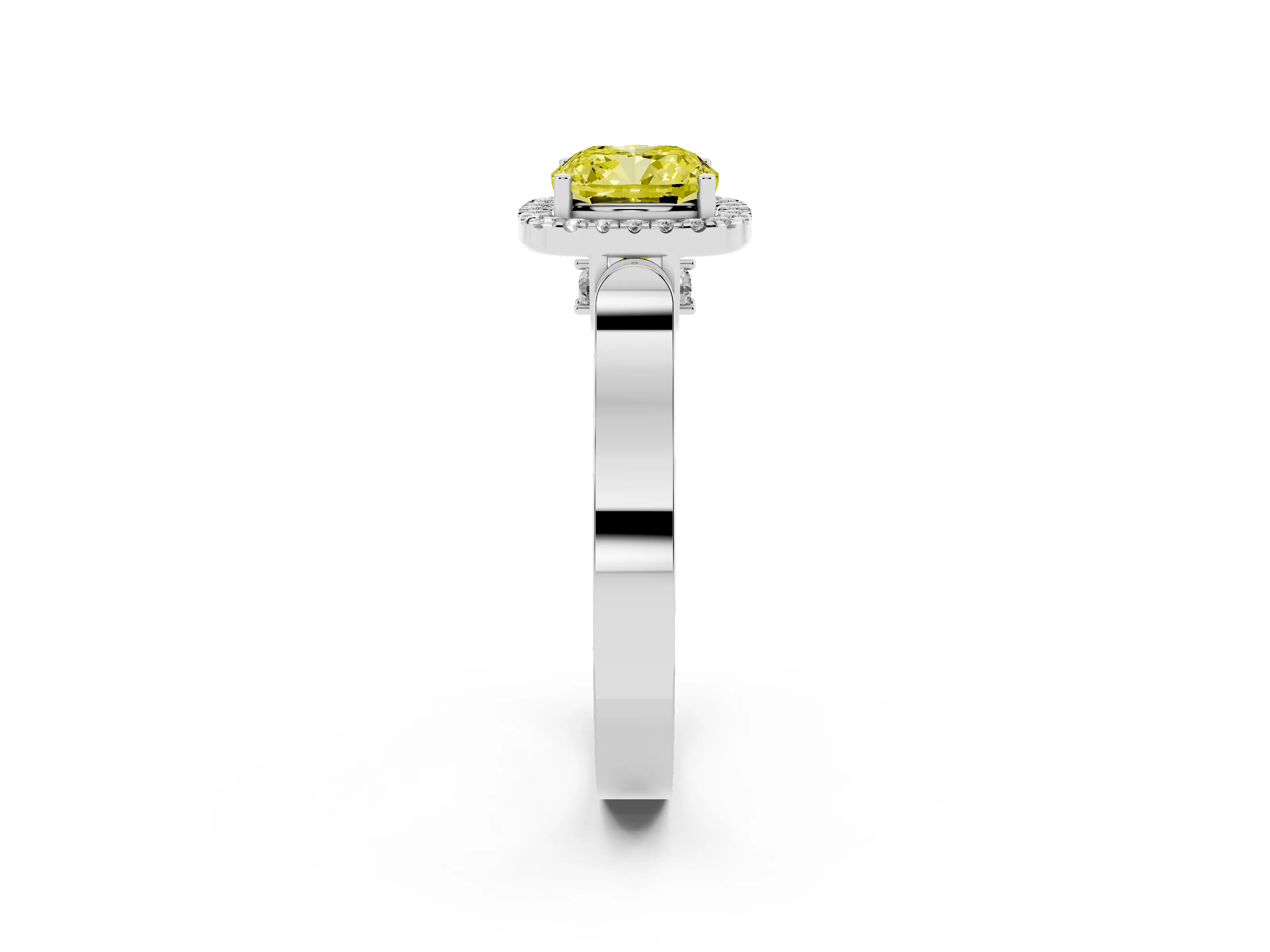 Fancy Yellow Cushion Cut Diamond Halo Ring Set in Platinum with Pavé-Lined Split Shank Band