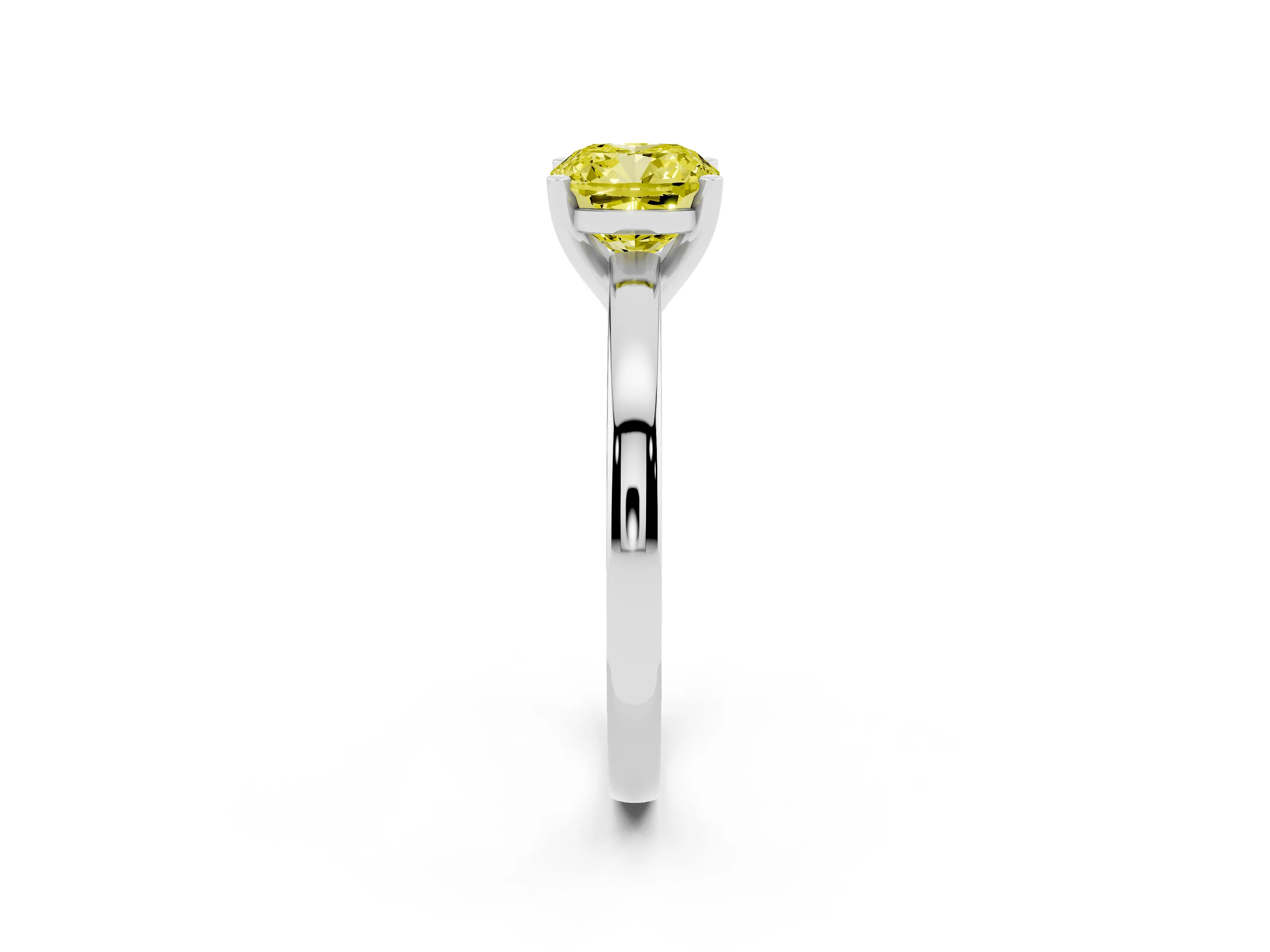 Fancy Yellow Cushion Cut Diamond Solitaire Engagement Ring Set in Platinum with Prong Setting on a Classic Band