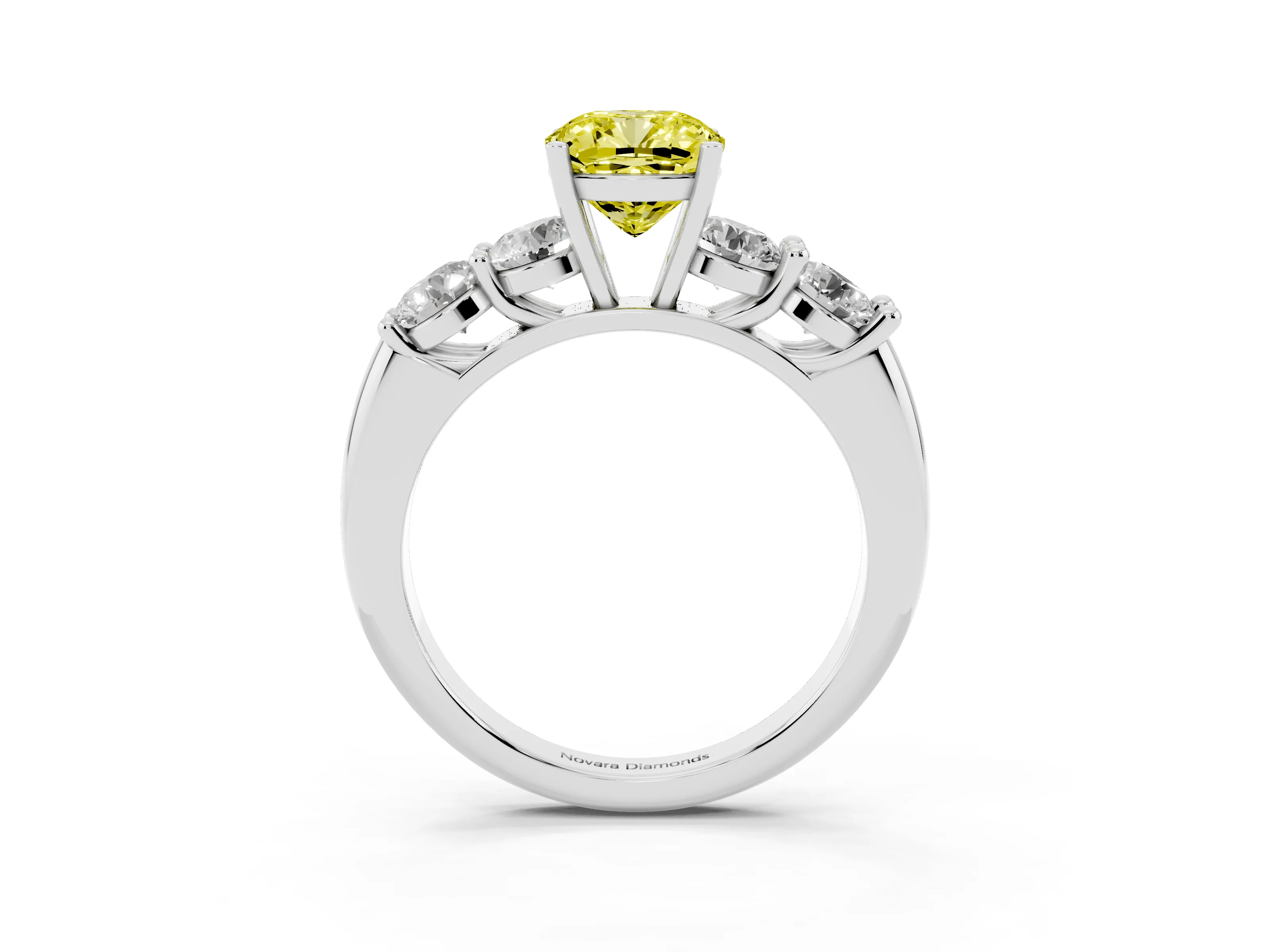 Fancy Yellow Cushion Cut Diamond Five-Stone Prong Set Ring Set in Platinum with Classic Band