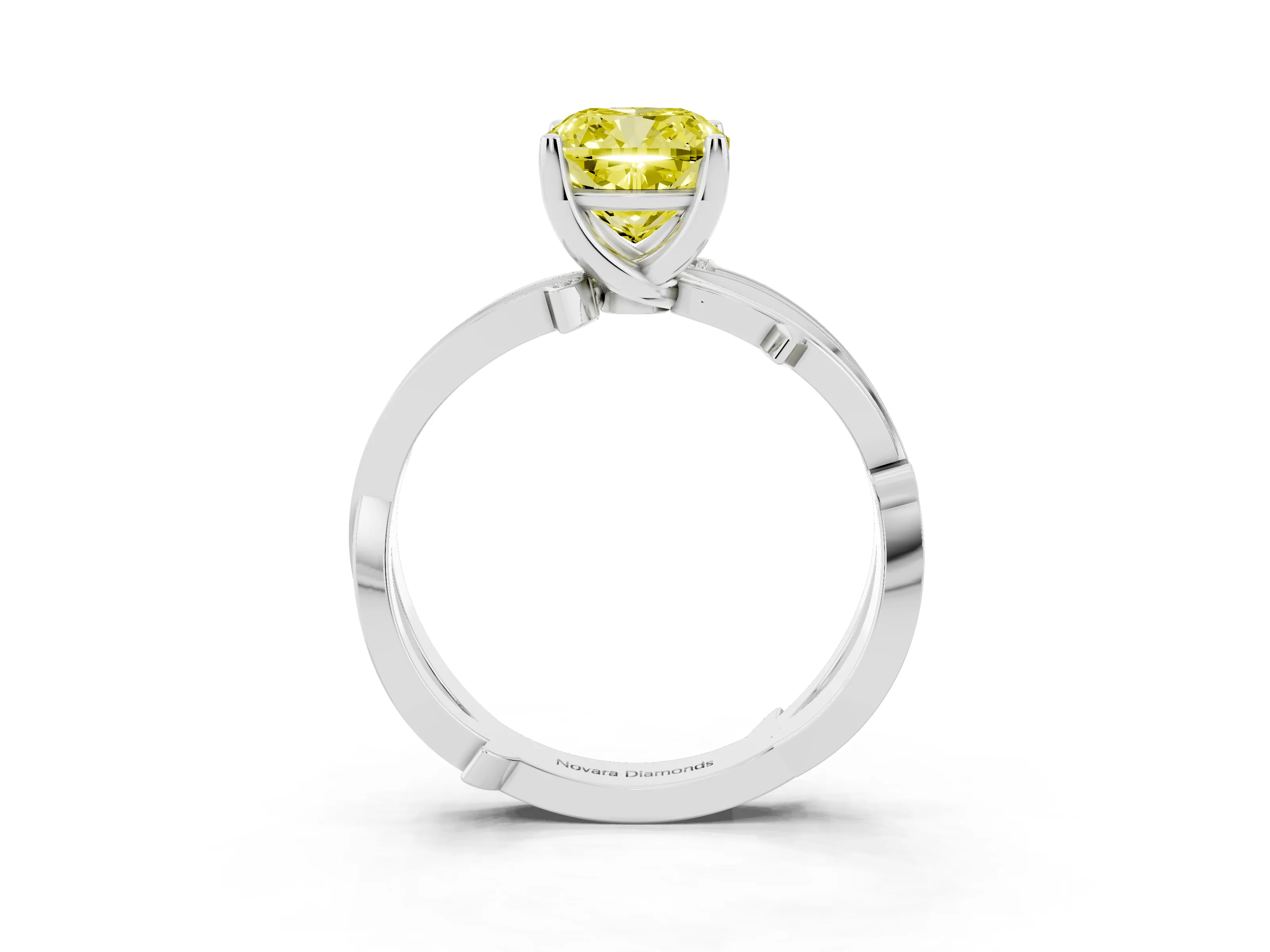 Fancy Yellow Cushion Cut Diamond Pavé Twist Band Solitaire Ring Set in Silver with Prong Setting