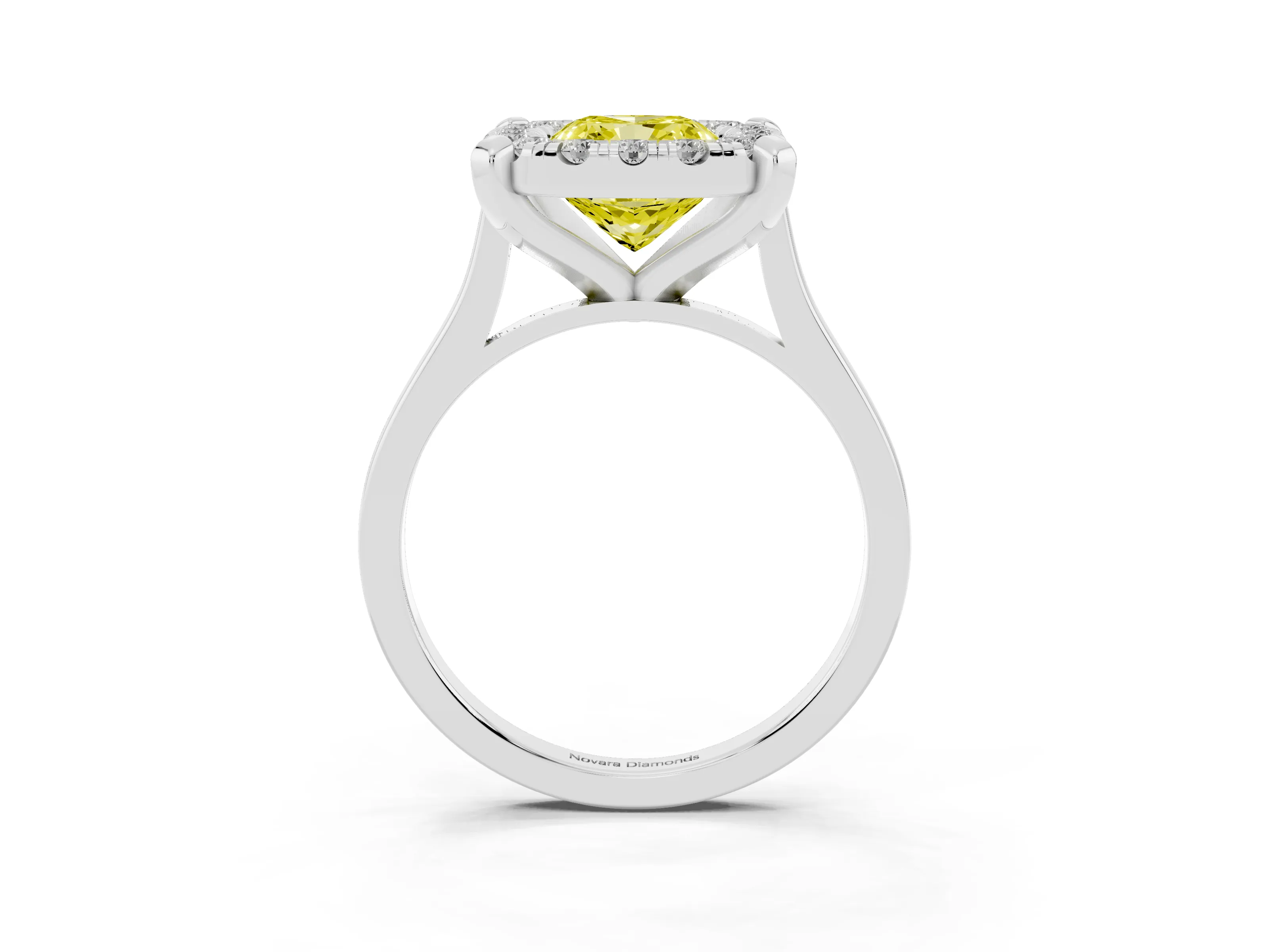 Fancy Yellow Cushion Cut Diamond Cluster Halo Solitaire Ring Set in Silver with Prong Setting