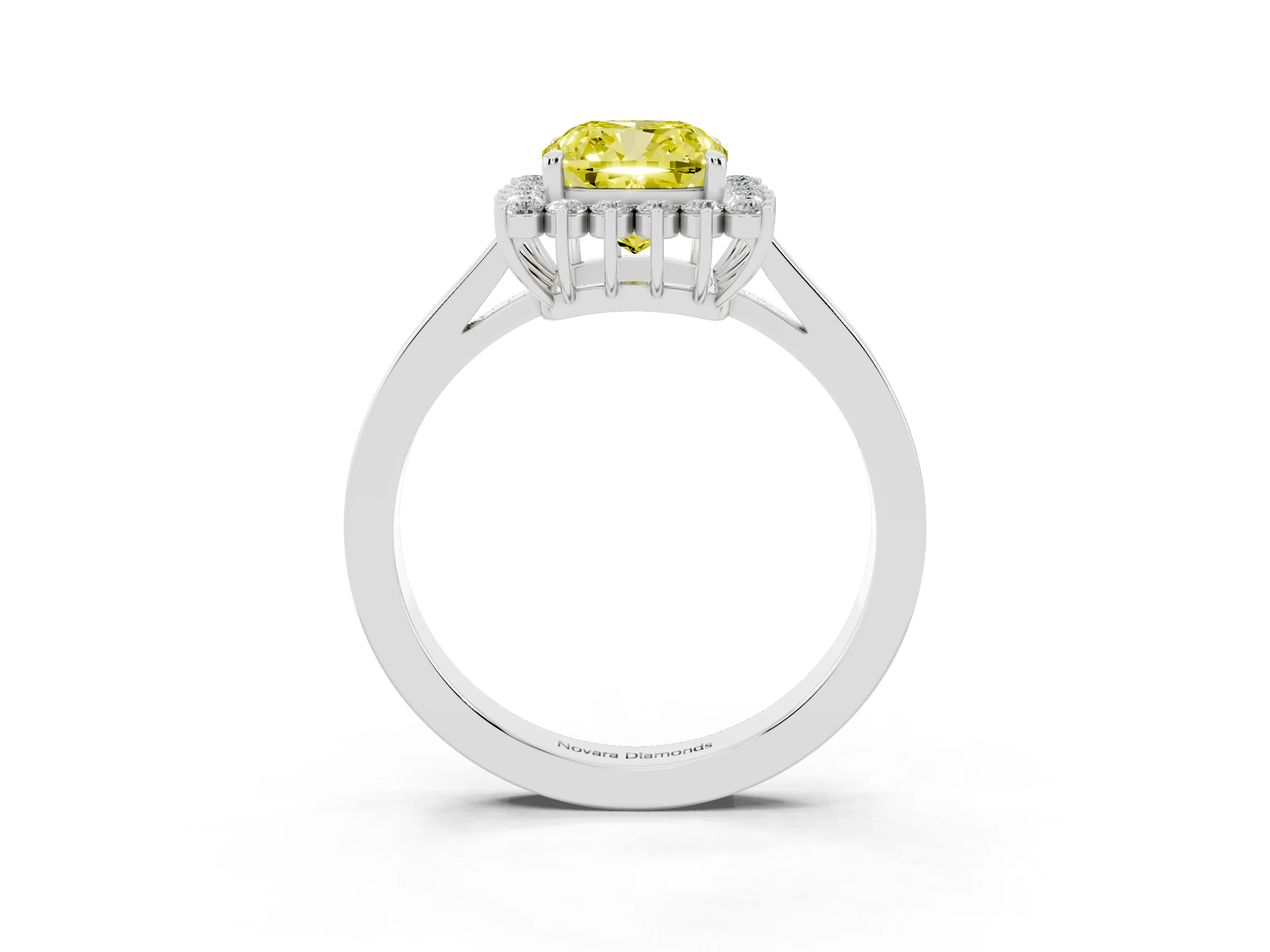 Fancy Yellow Cushion Cut Diamond Halo Ring Set in Silver with Round Halo and Smooth Solitaire Band