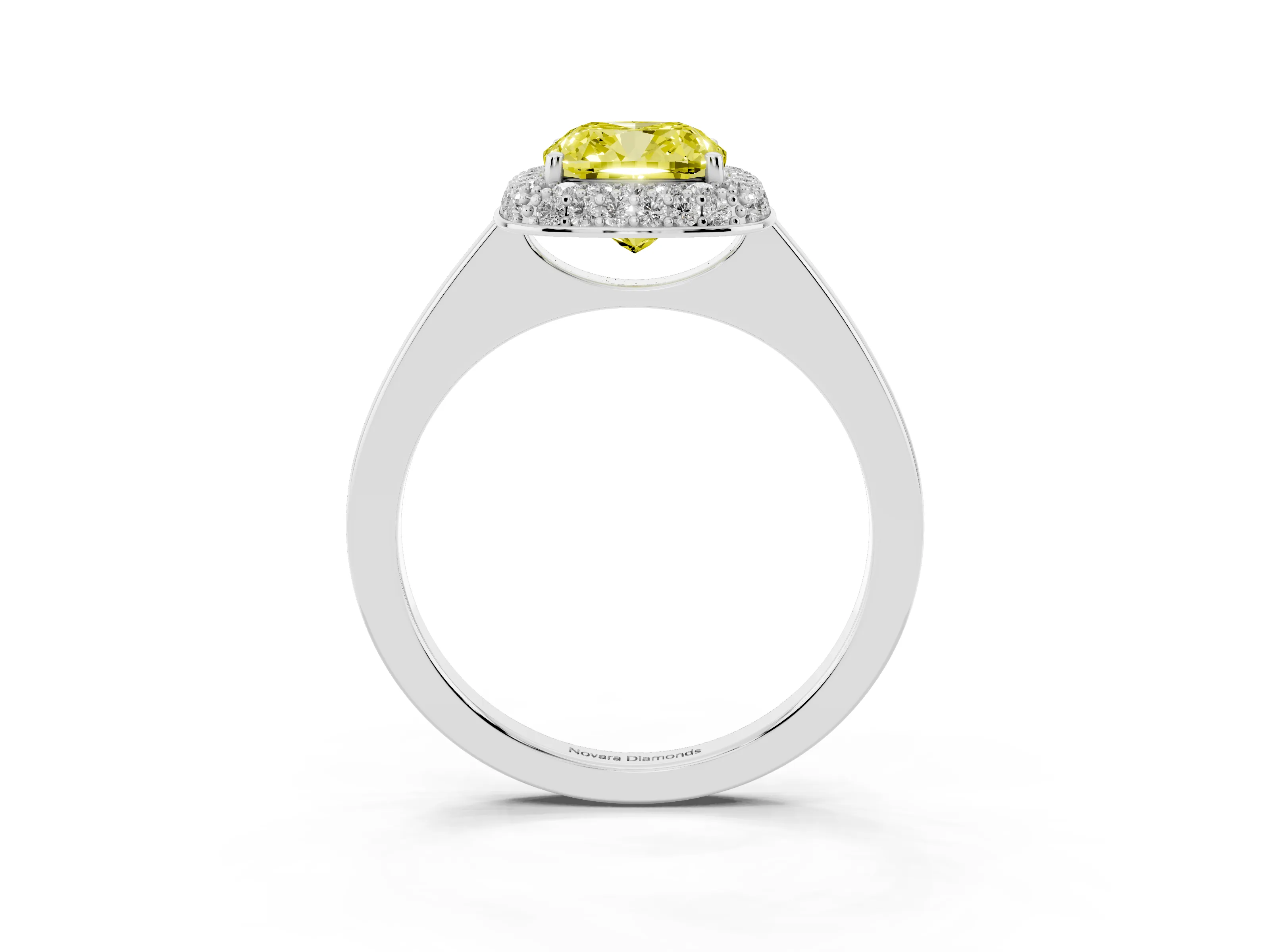 Fancy Yellow Cushion Cut Diamond Halo Engagement Ring Set in Platinum with Solitaire Band and Prong Setting