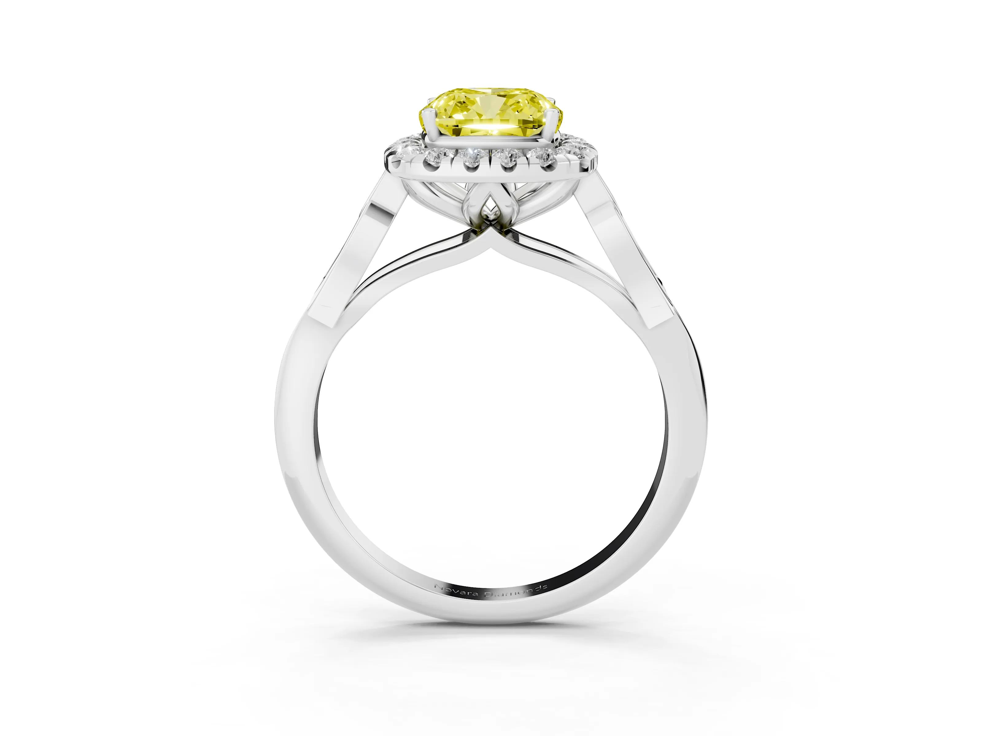 Fancy Yellow Cushion Cut Diamond Halo Engagement Ring Set in Platinum with Filigree Band and Prong-Set Center