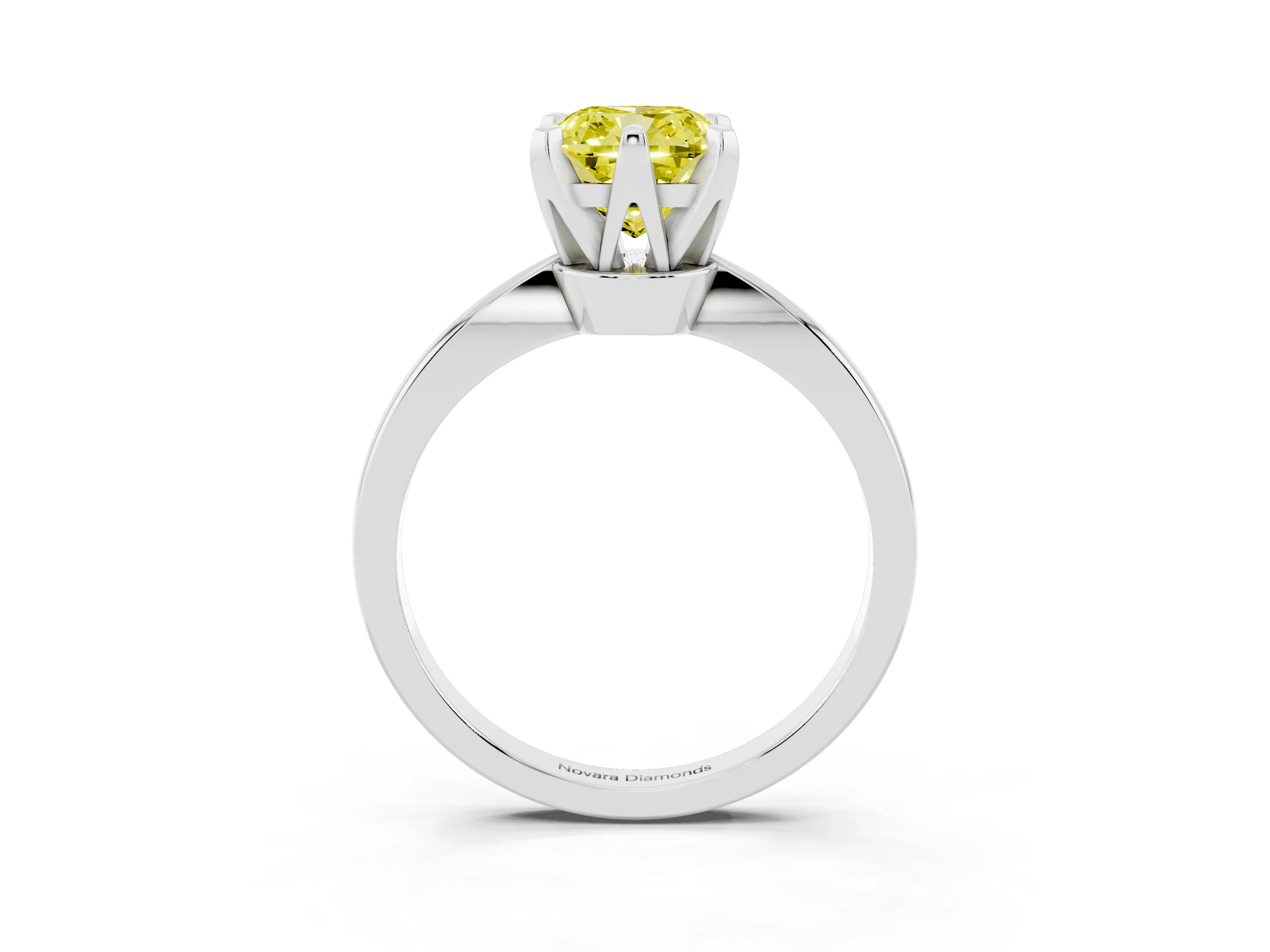 Fancy Yellow Cushion Cut Diamond Solitaire Engagement Ring Set in Platinum with Slim Tapered Solitaire Band