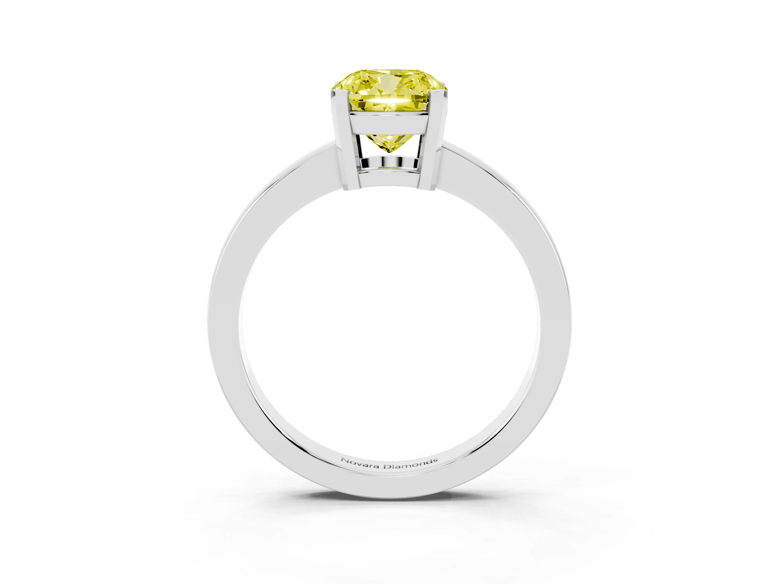 Fancy Yellow Cushion Cut Diamond Solitaire Ring Set in Silver with Prong Head and Smooth Polished Band