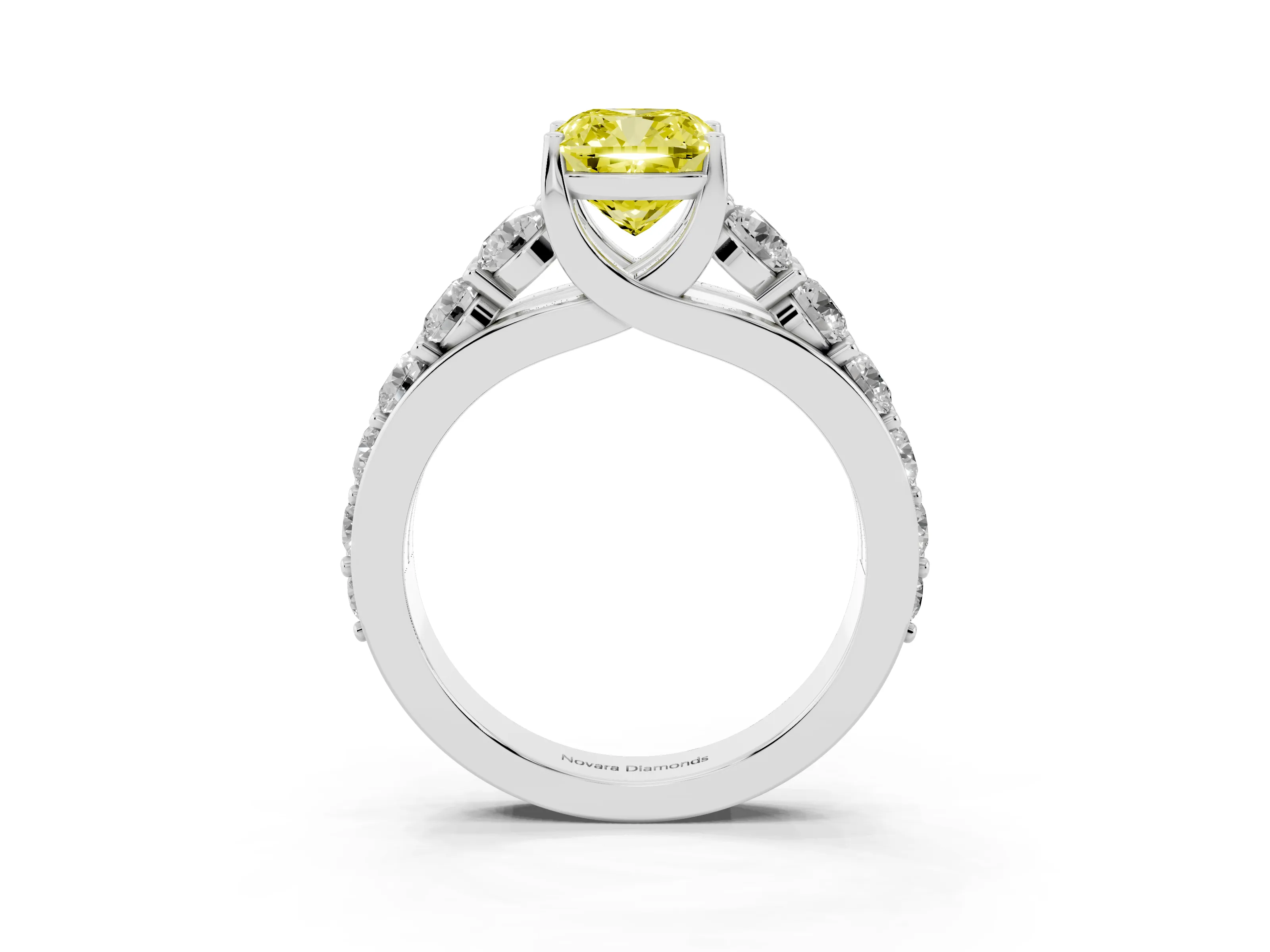 Fancy Yellow Cushion Cut Diamond Pavé Engagement Ring Set in Silver with Prong Setting